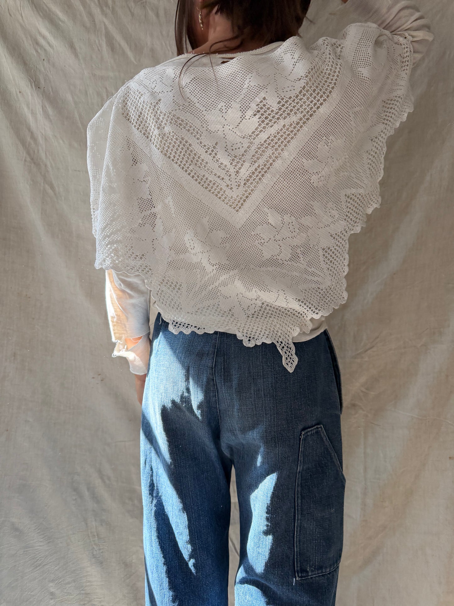 Wanderly Handmade Antique Crochet Lace Shawl