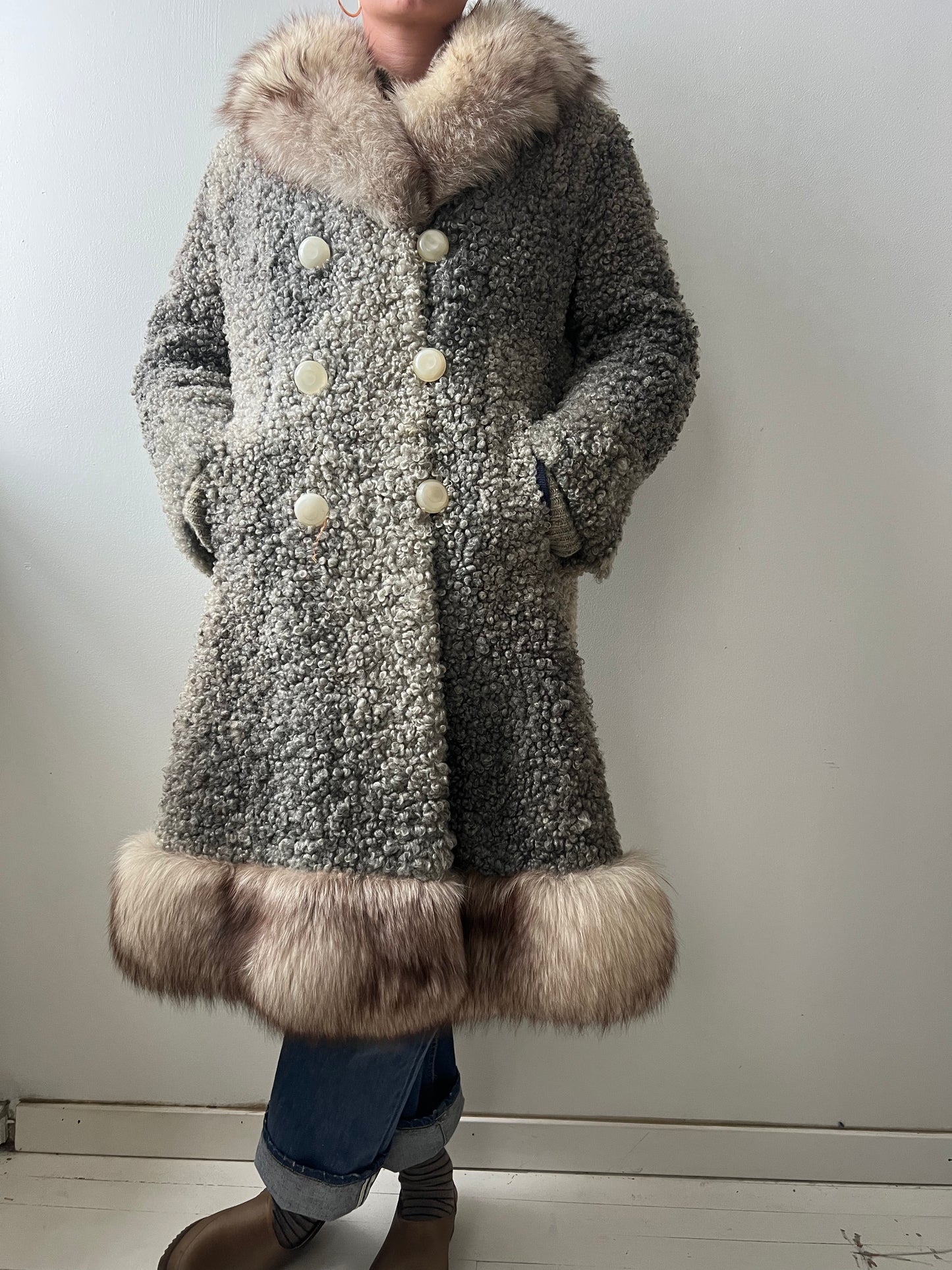 Grey Curly Lambswool Coat