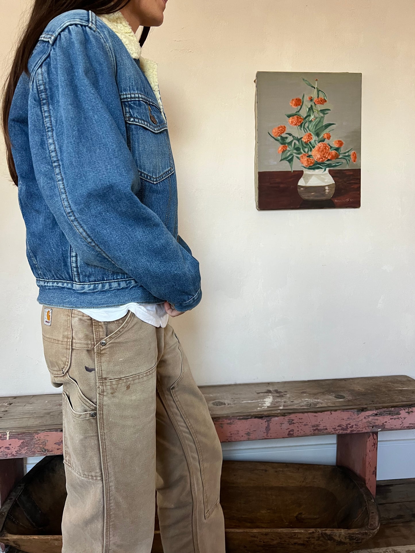 Faux Shearling Lined Denim Jacket