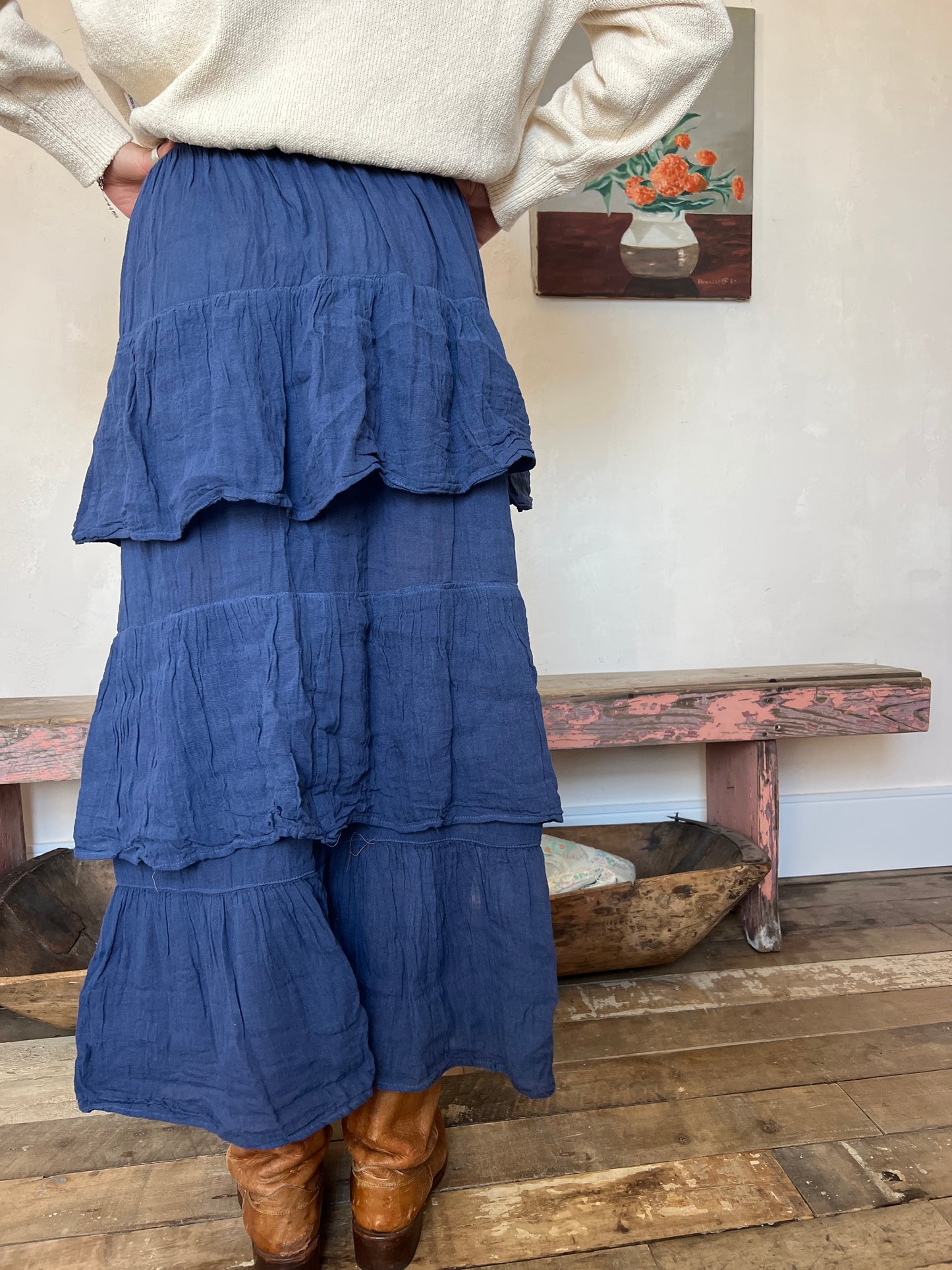 Oaxacan Navy Ruffle Skirt