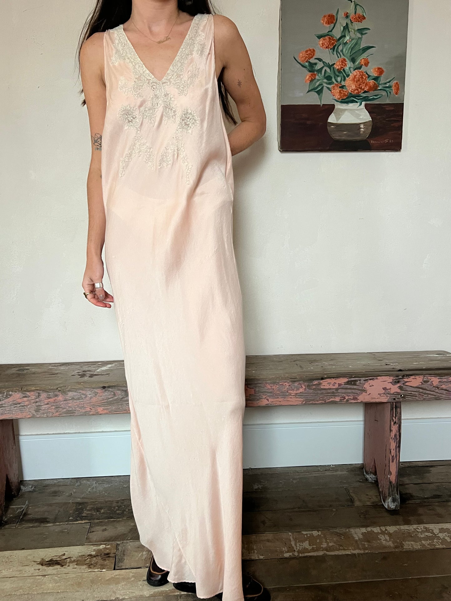 1940s Light Pink Silk Slip Dress