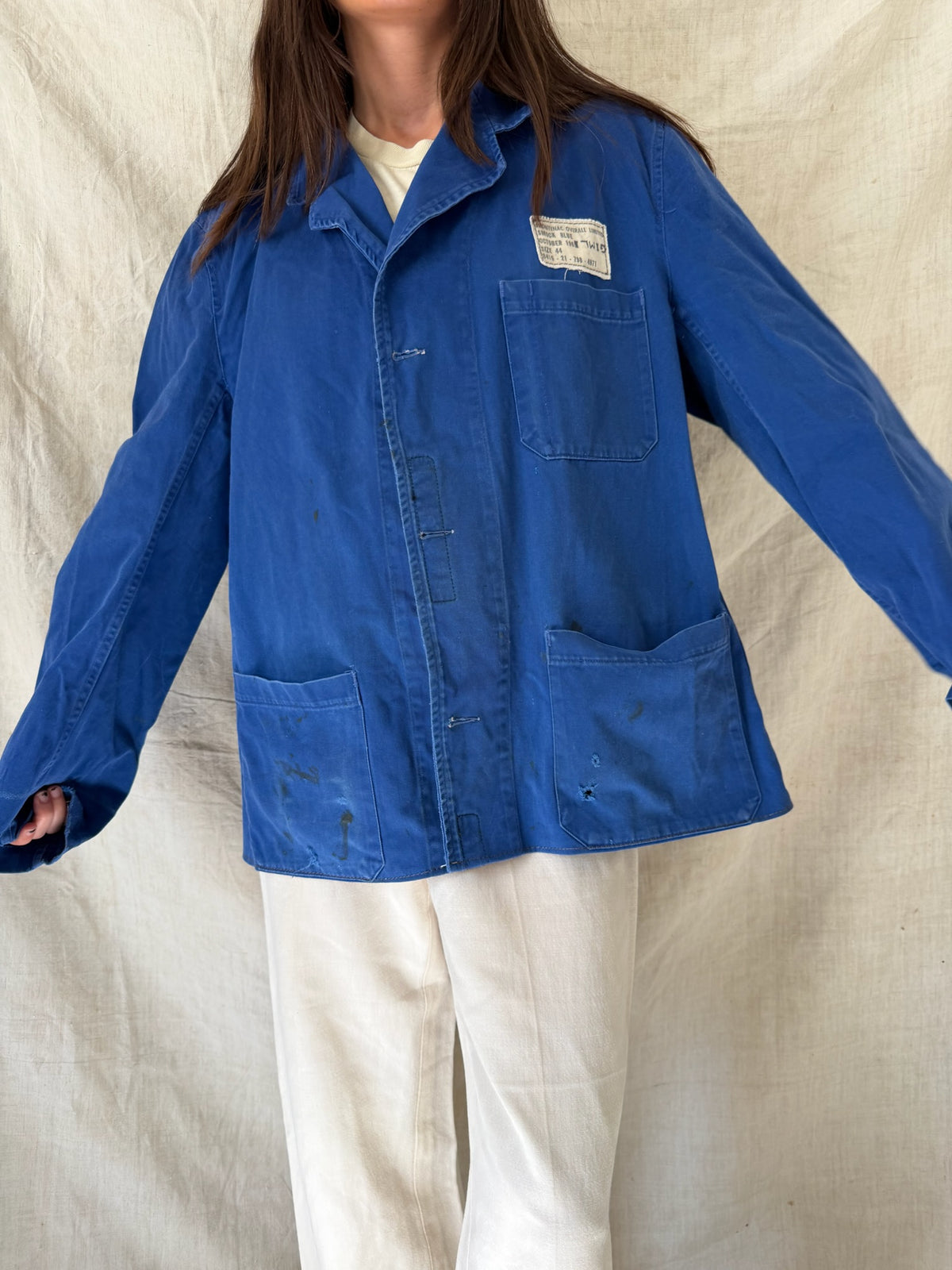 60s French Blue Cropped Chore Jacket 02