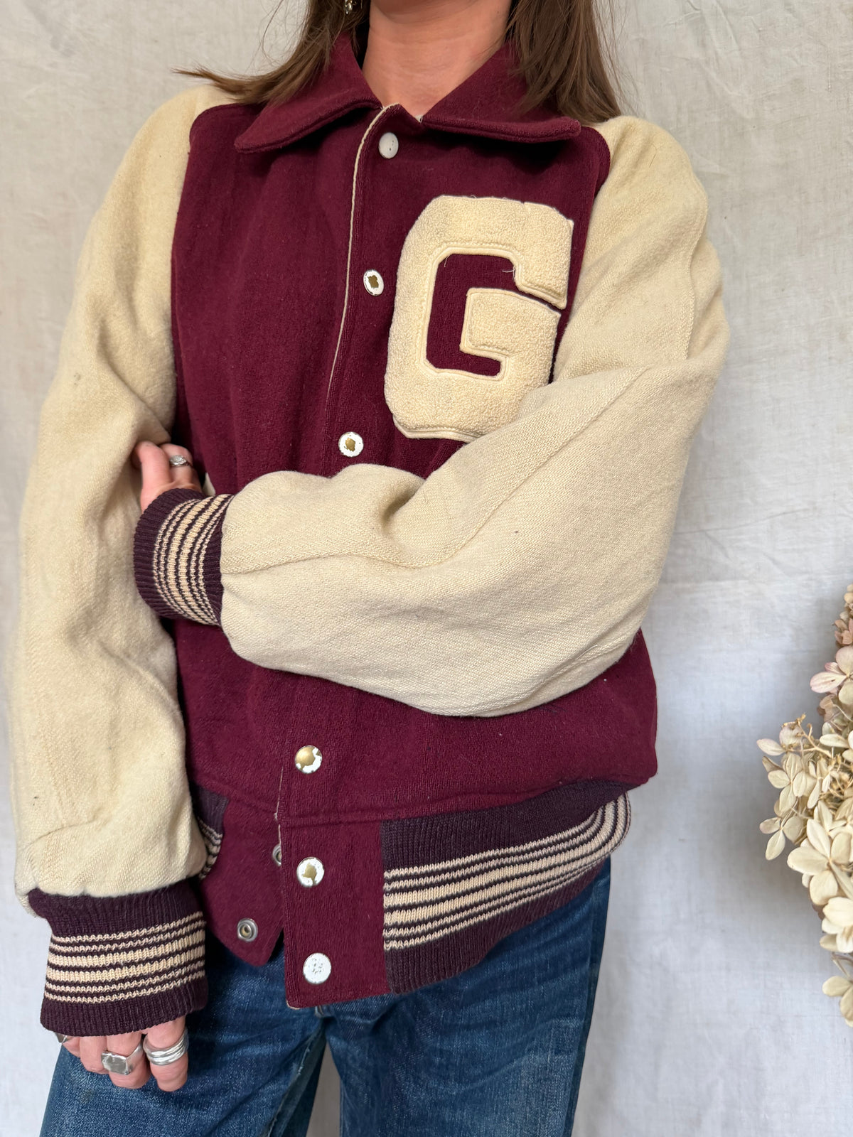 Maroon and Cream Varsity Jacket
