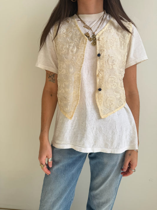 Cream Embroidered Vest