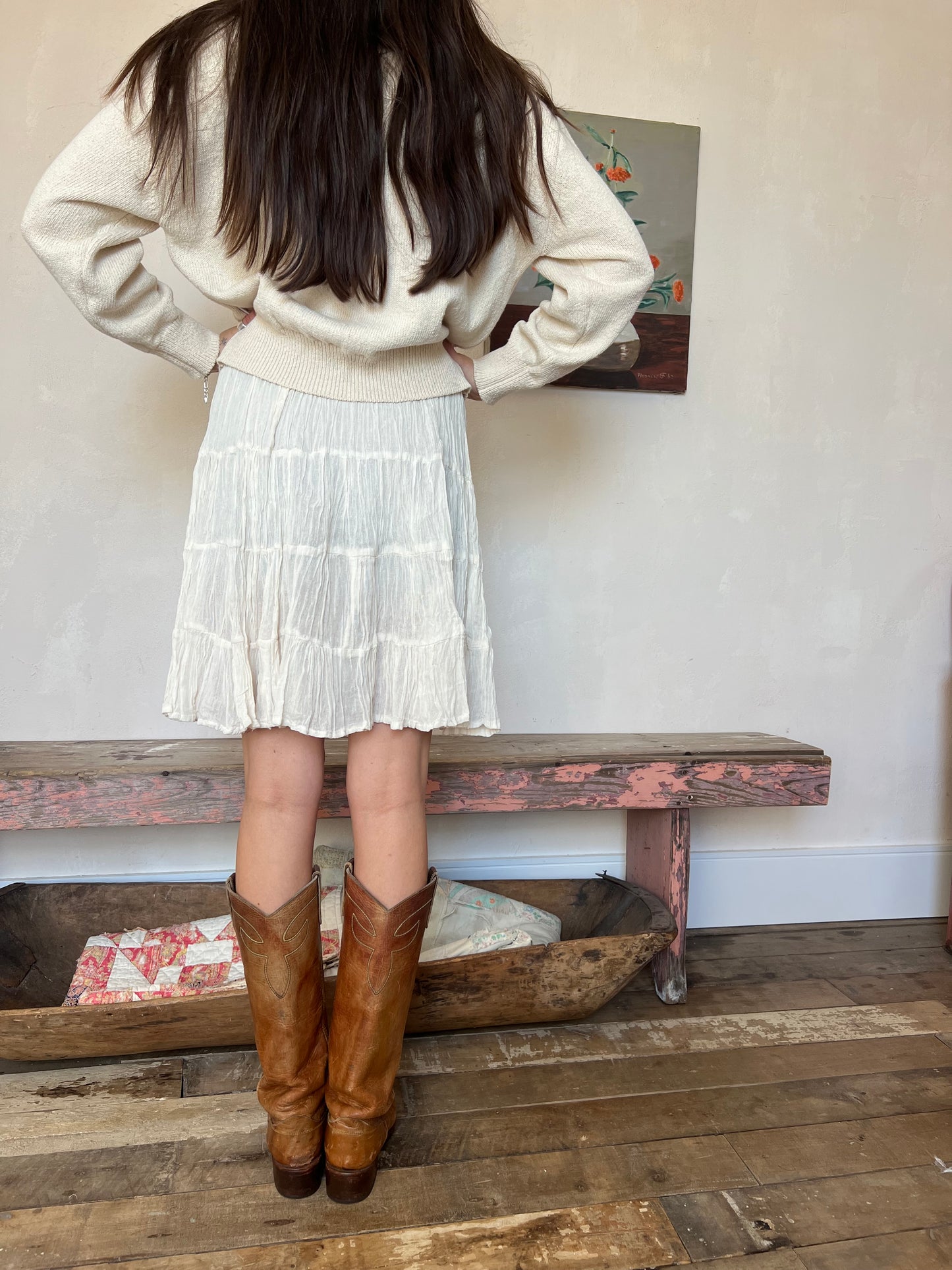 Oaxacan Natural Short Cotton Skirt
