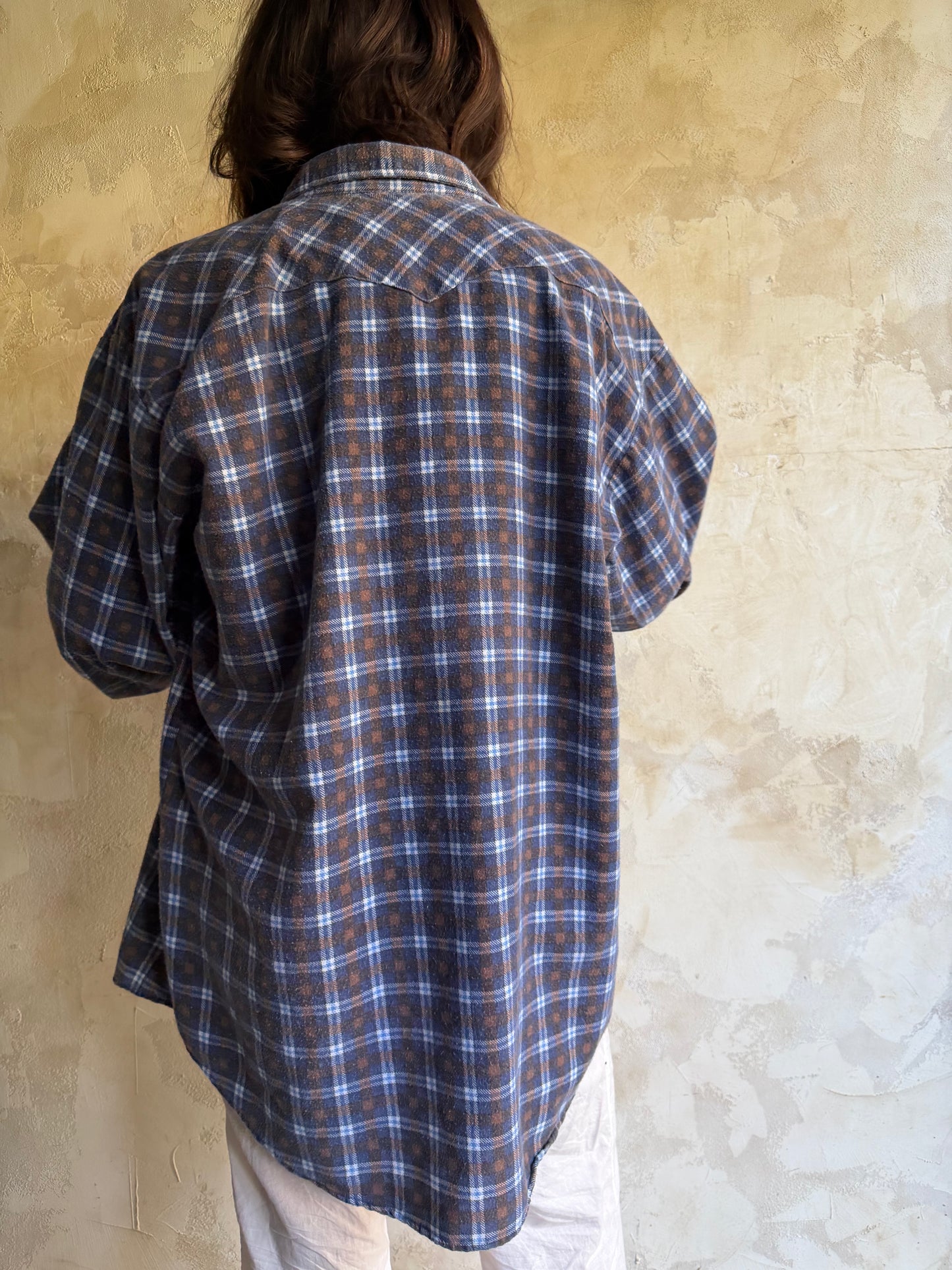 Worn Western Blue + Brown Flannel