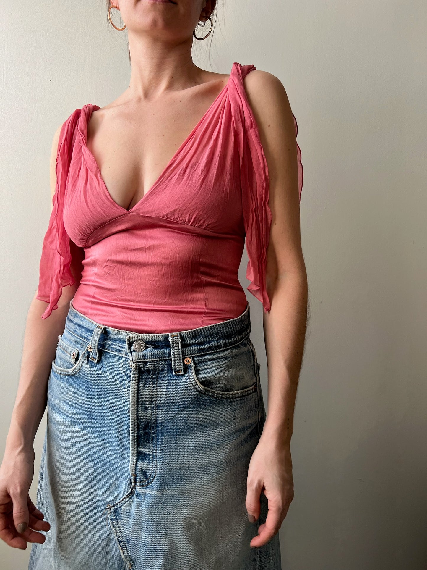 Bebe Flowy Pink Tie-Up Tank