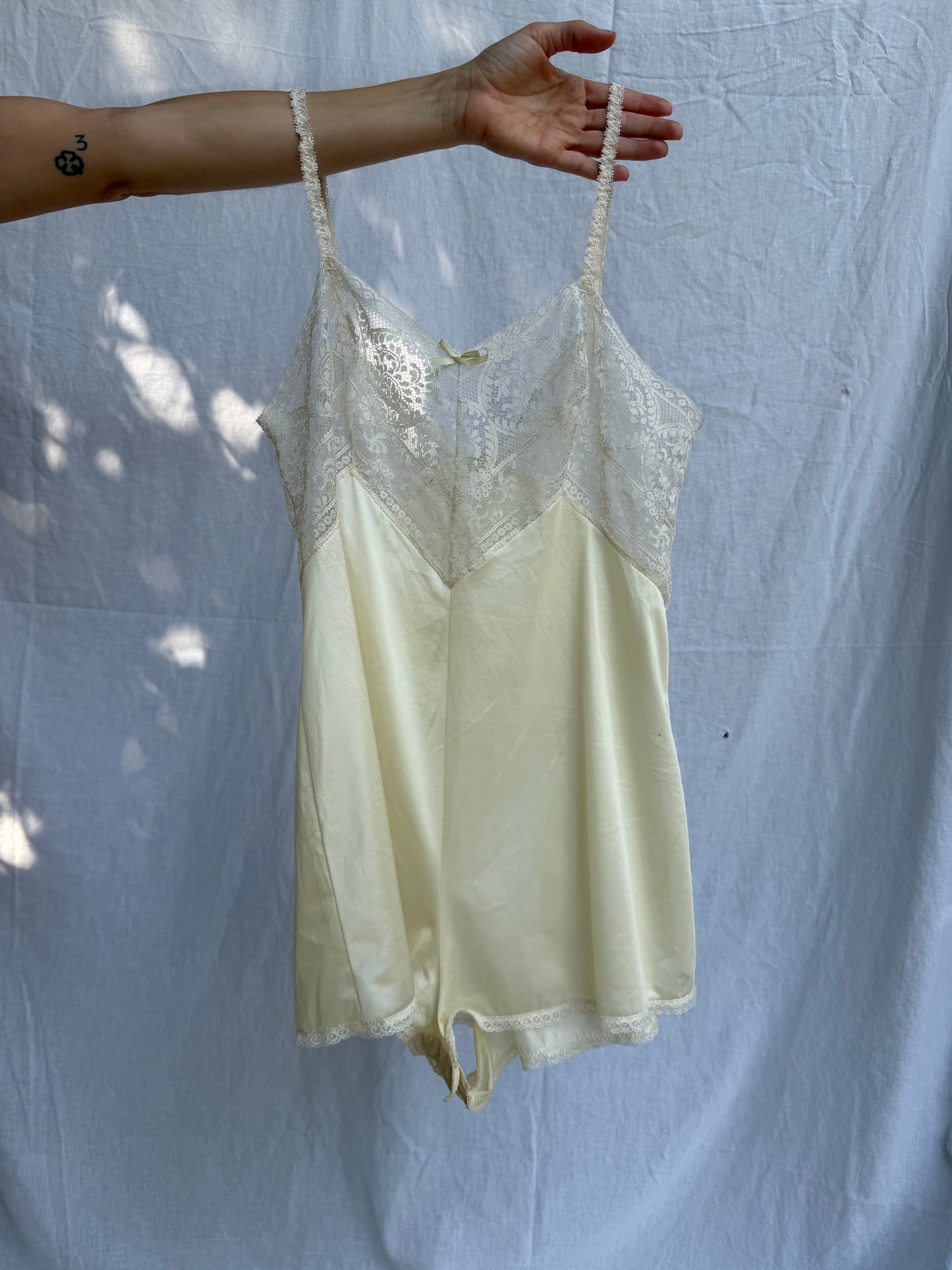 Cream Lace Nylon Teddy