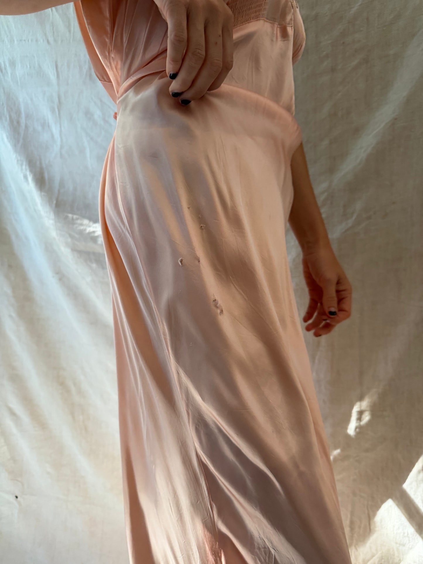 Ruffle Satin Peach Slip Dress