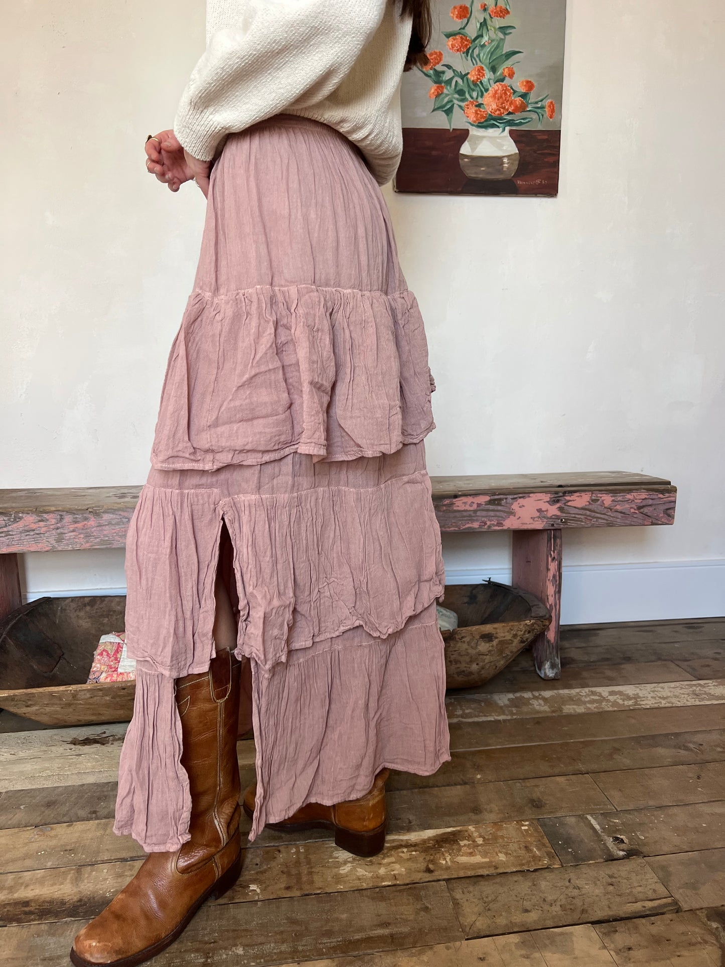 Oaxacan Dusty Rose Ruffle Skirt