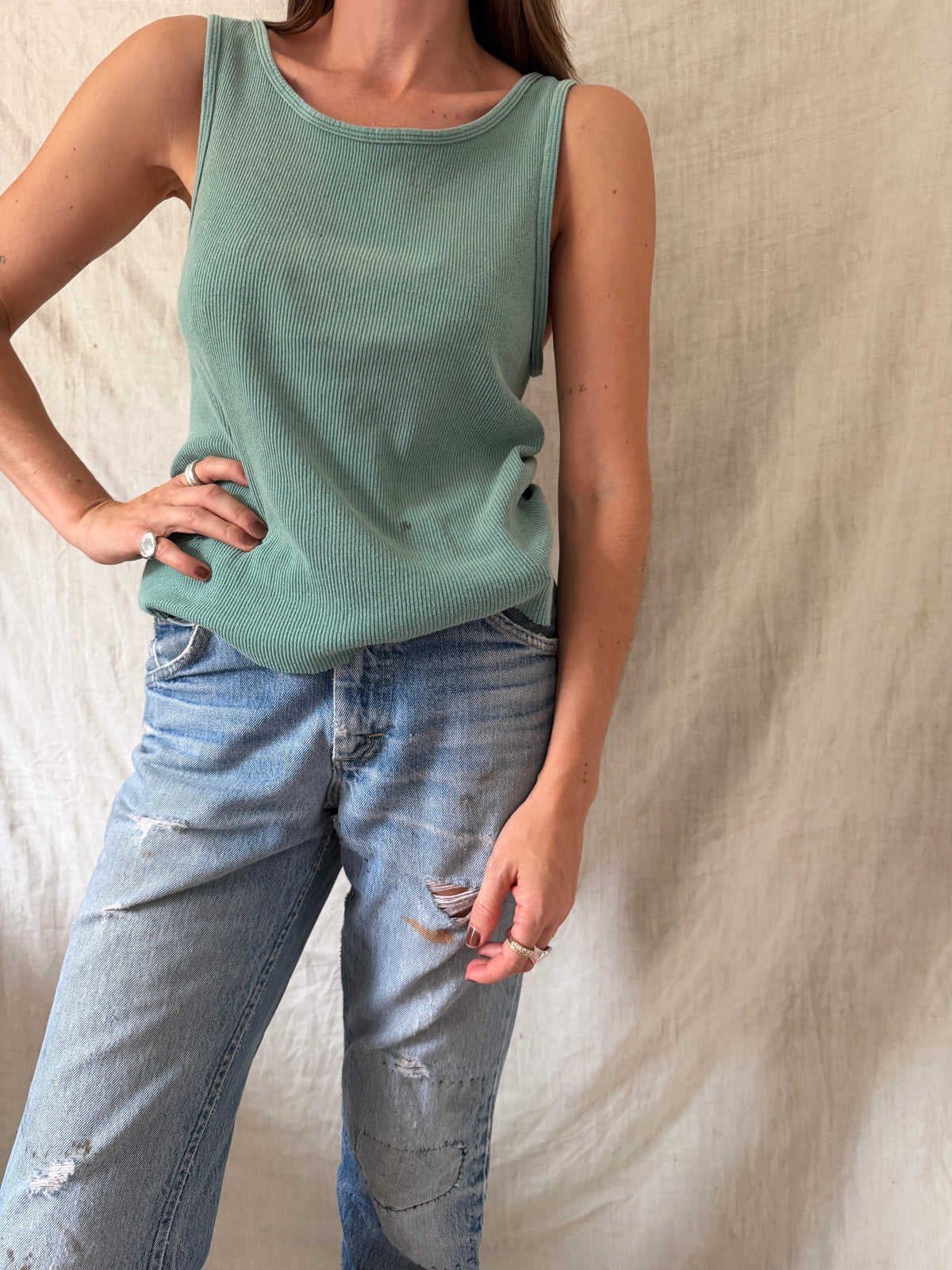 Faded Green Ribbed Tank