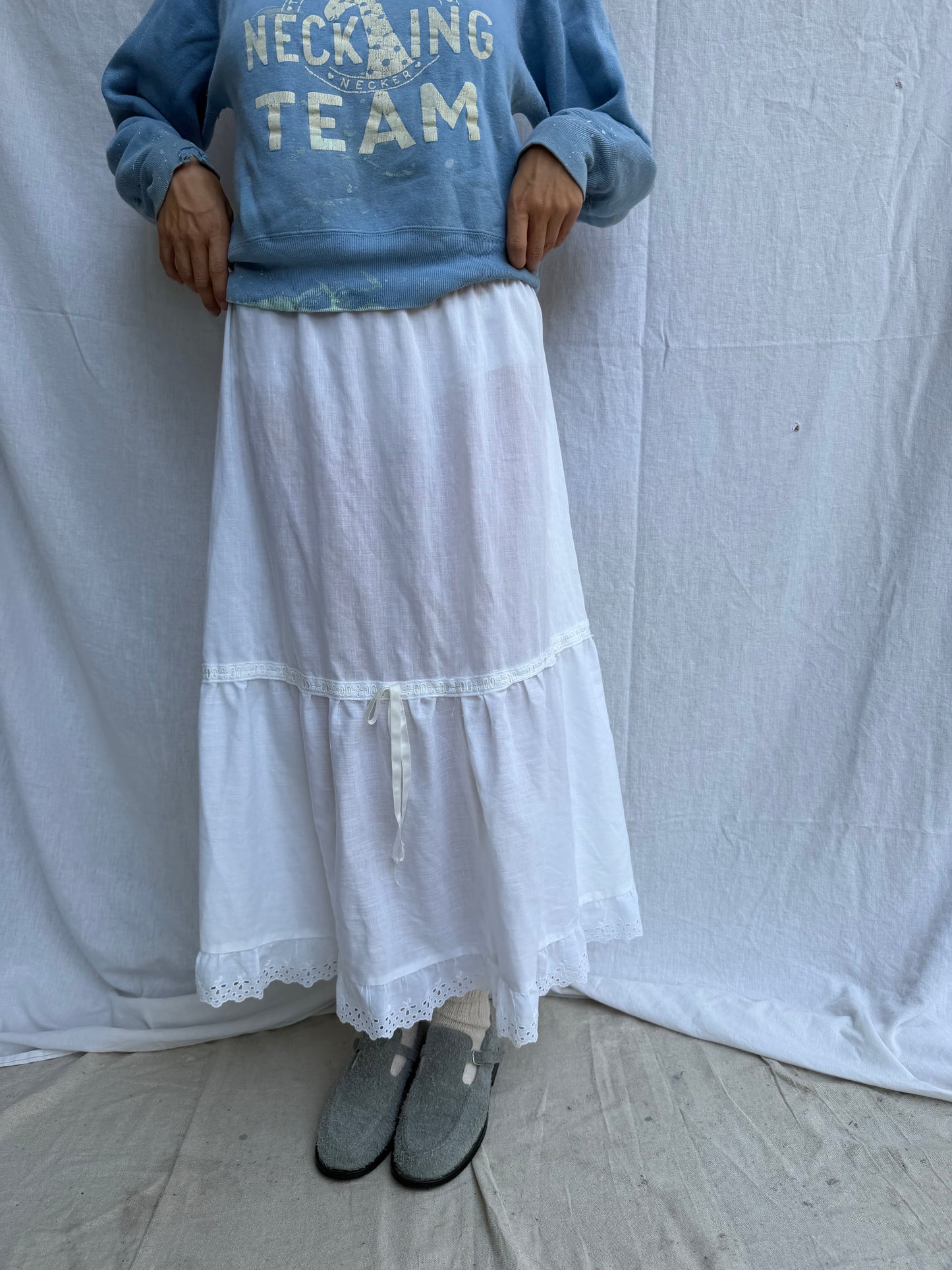 Long Sheer White Cotton Ruffle Skirt