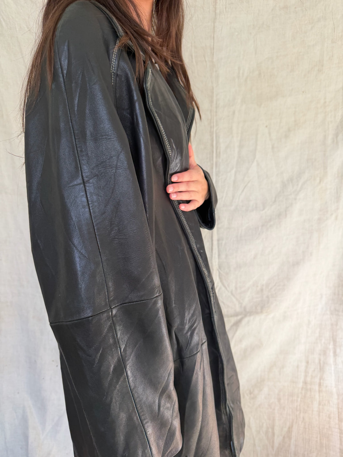Butter Soft Black Leather Drop Coat