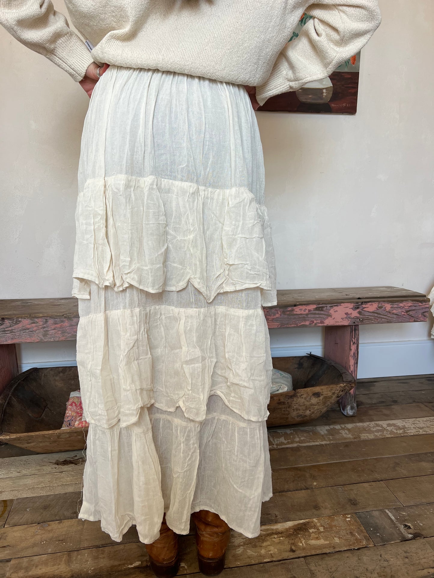 Oaxacan Natural Ruffle Skirt