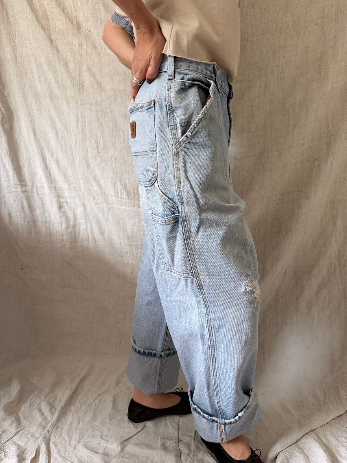 Light-wash Distressed Carhartt Denim