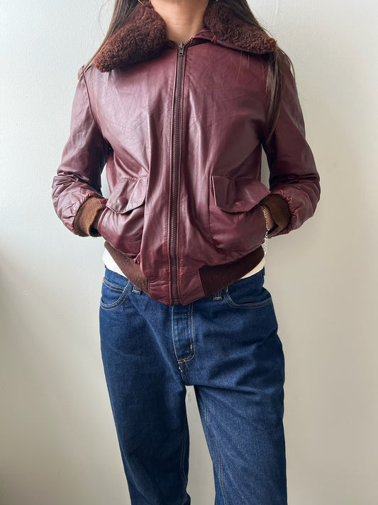Burgundy Faux Leather Bomber