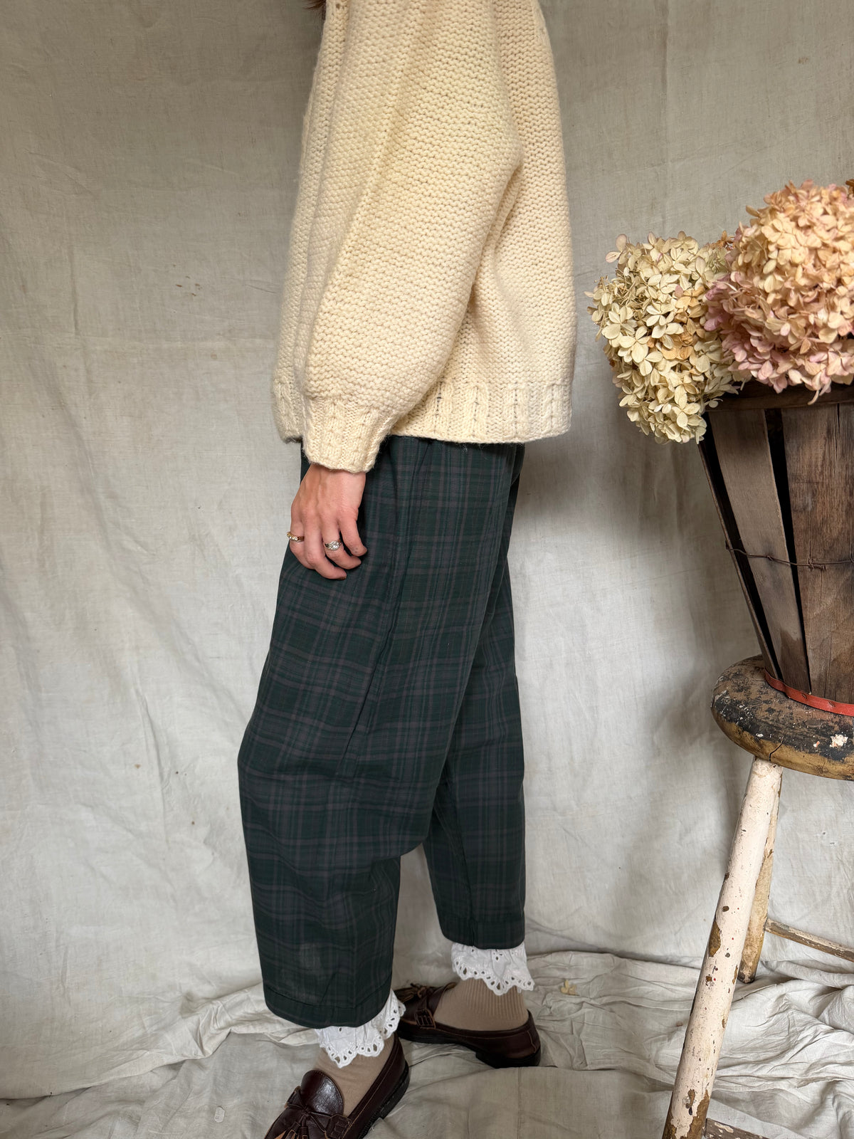 Handmade Green and Grey Plaid Trouser