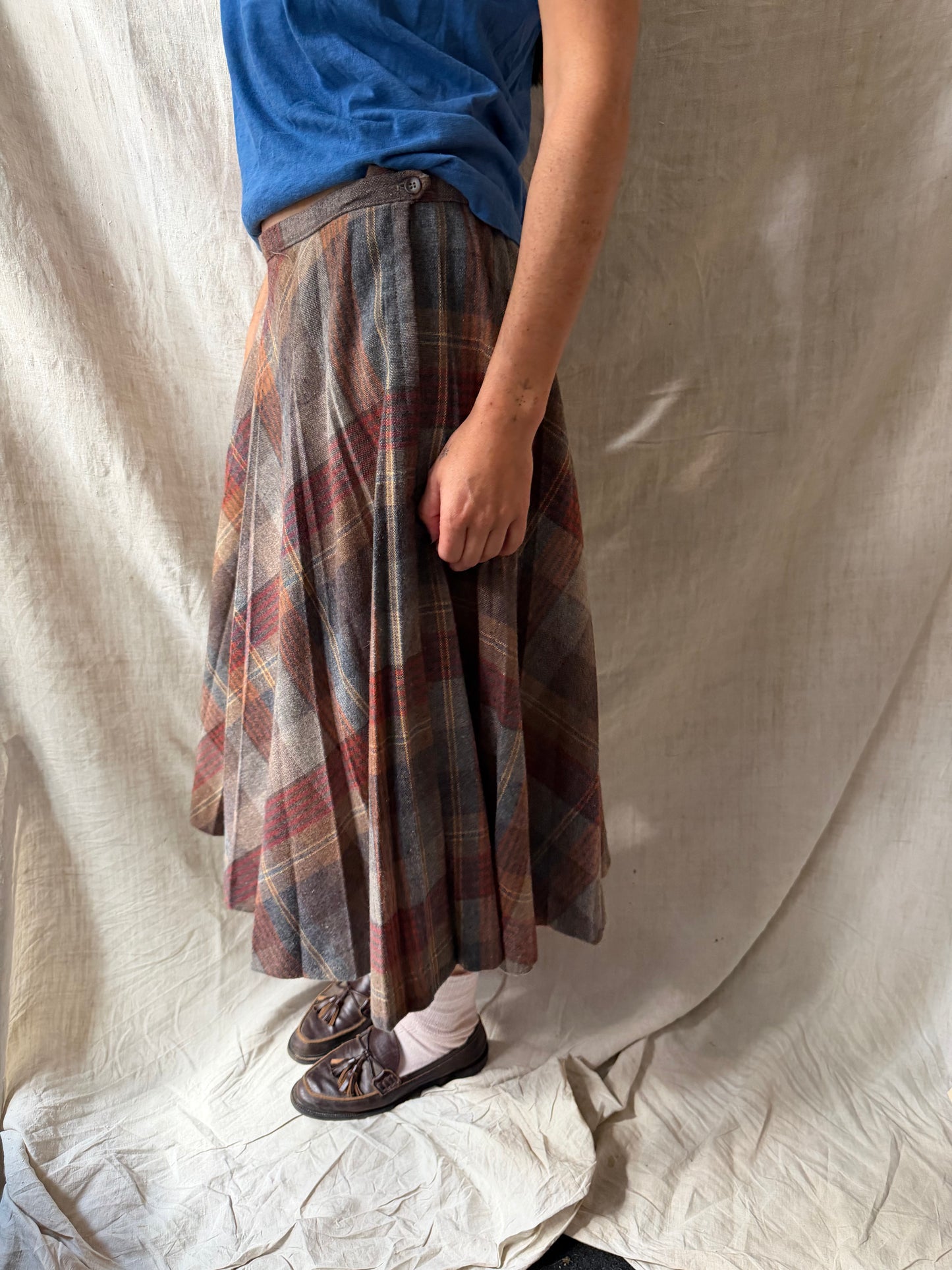Long Plaid Wool Skirt