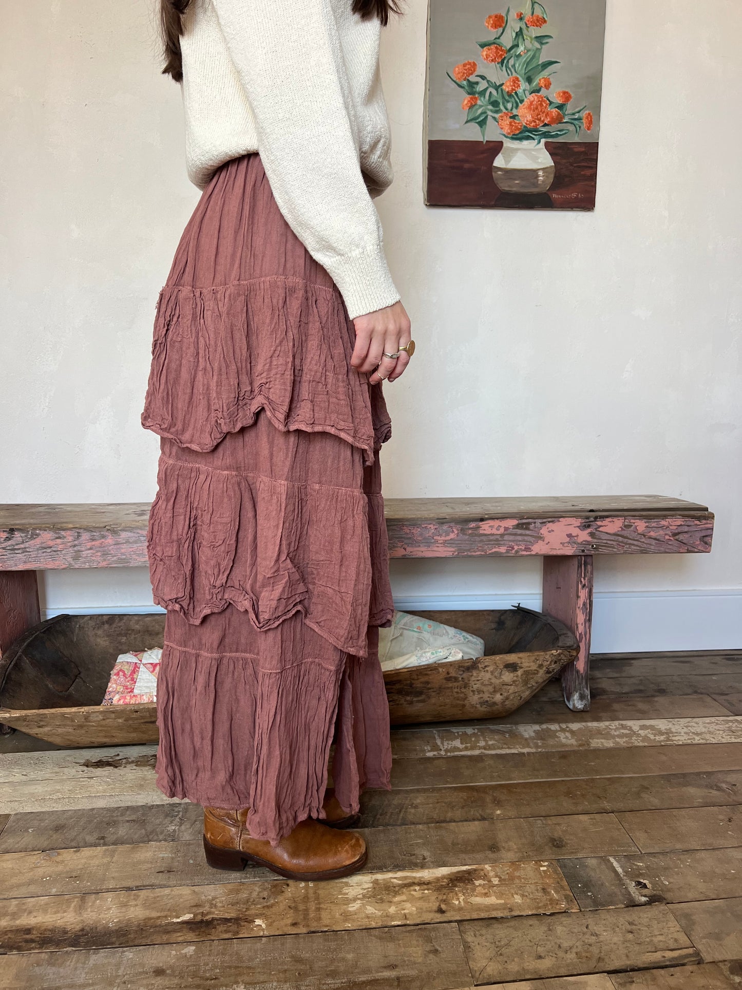 Oaxacan Brown Clay Ruffle Skirt