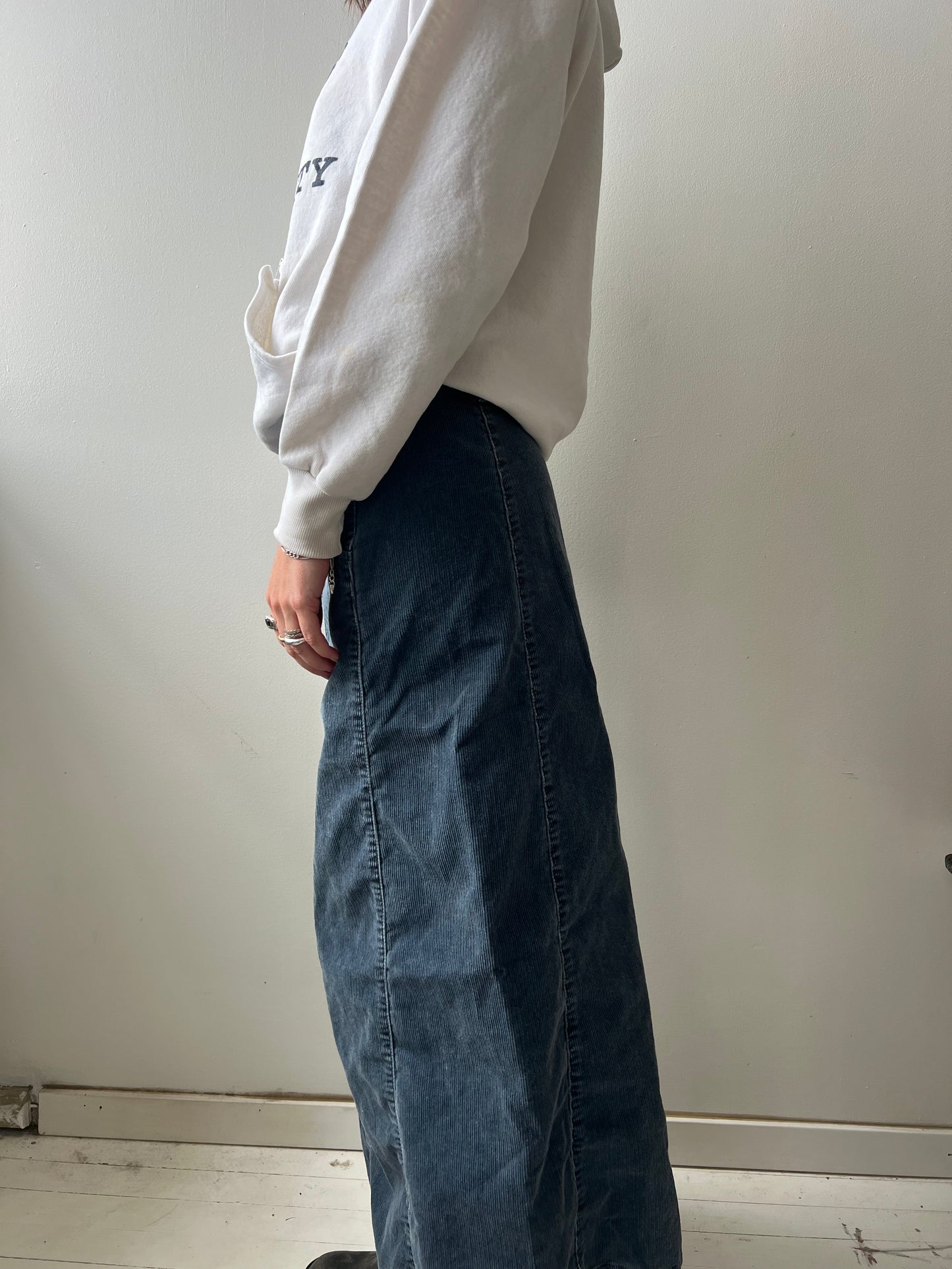 Faded Blue Corduroy Long Skirt