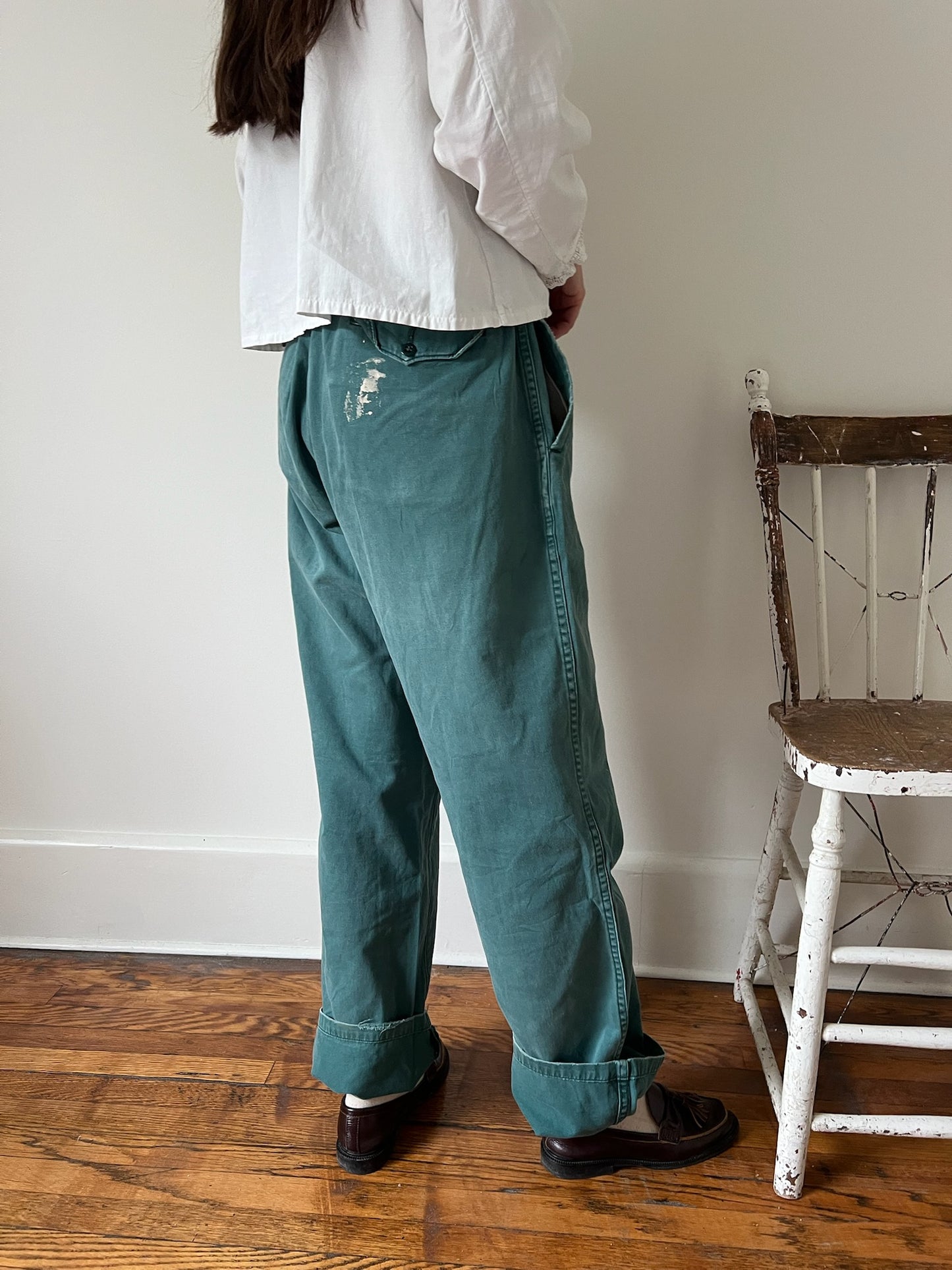 Faded Green Cotton Trouser