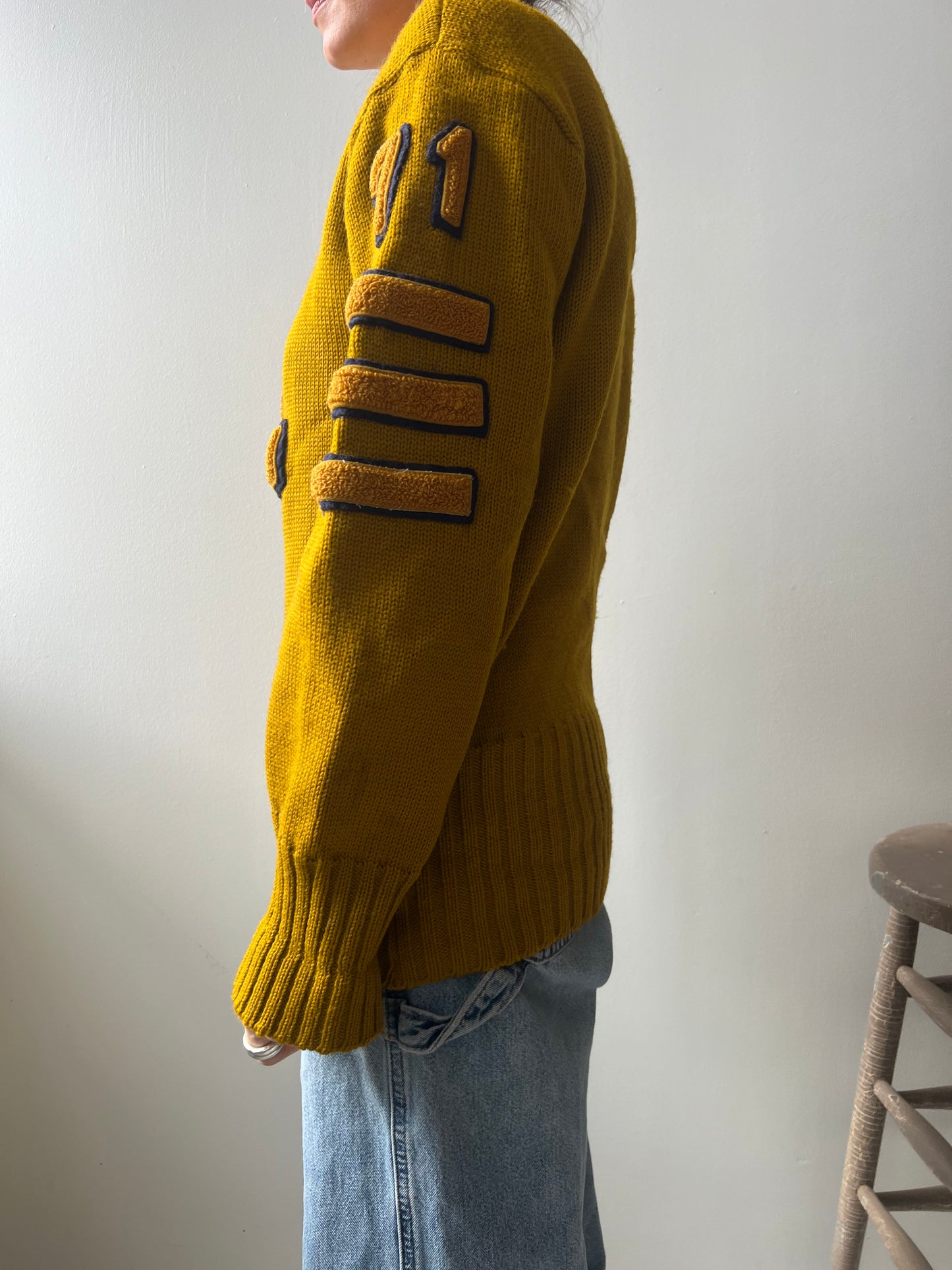 Mustard Yellow Varsity Wool Sweater