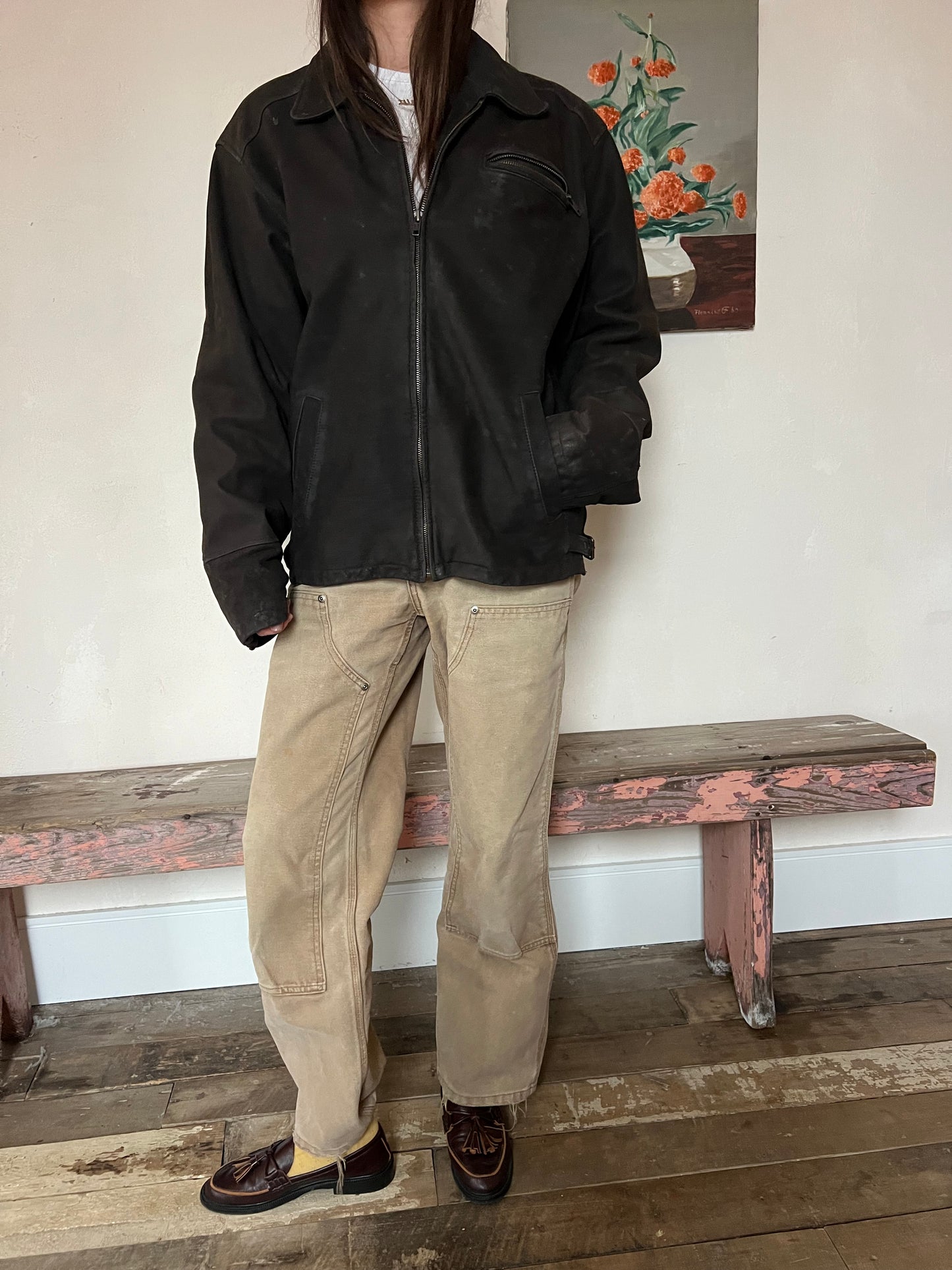 Dark Brown Faded Leather Jacket