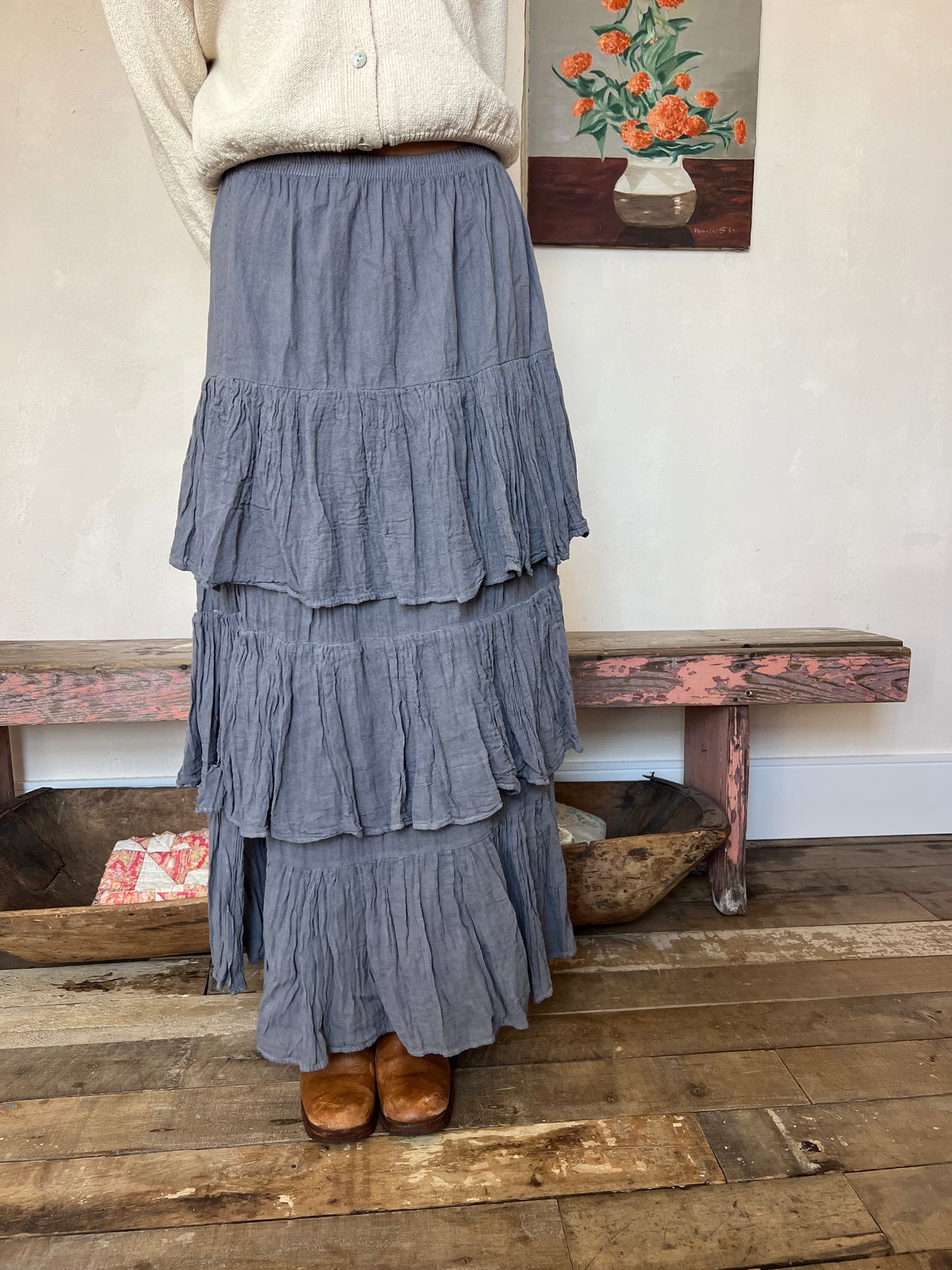 Oaxacan Gray Ruffle Skirt