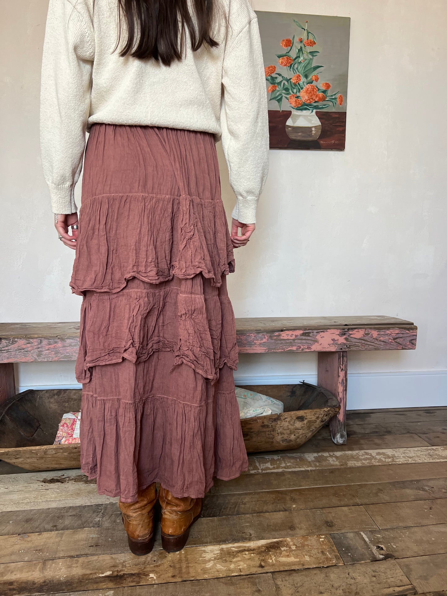 Oaxacan Brown Clay Ruffle Skirt