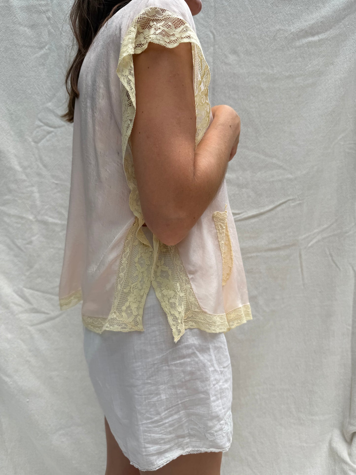 1930s Crepe Silk + Lace Bed Jacket