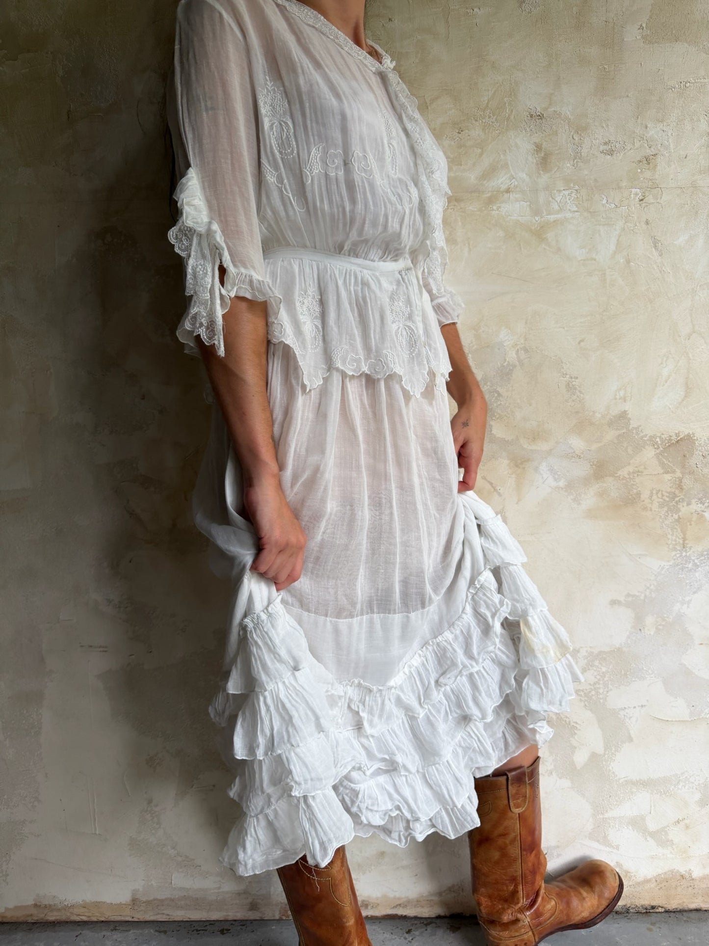 Edwardian White Ruffle Tea Dress