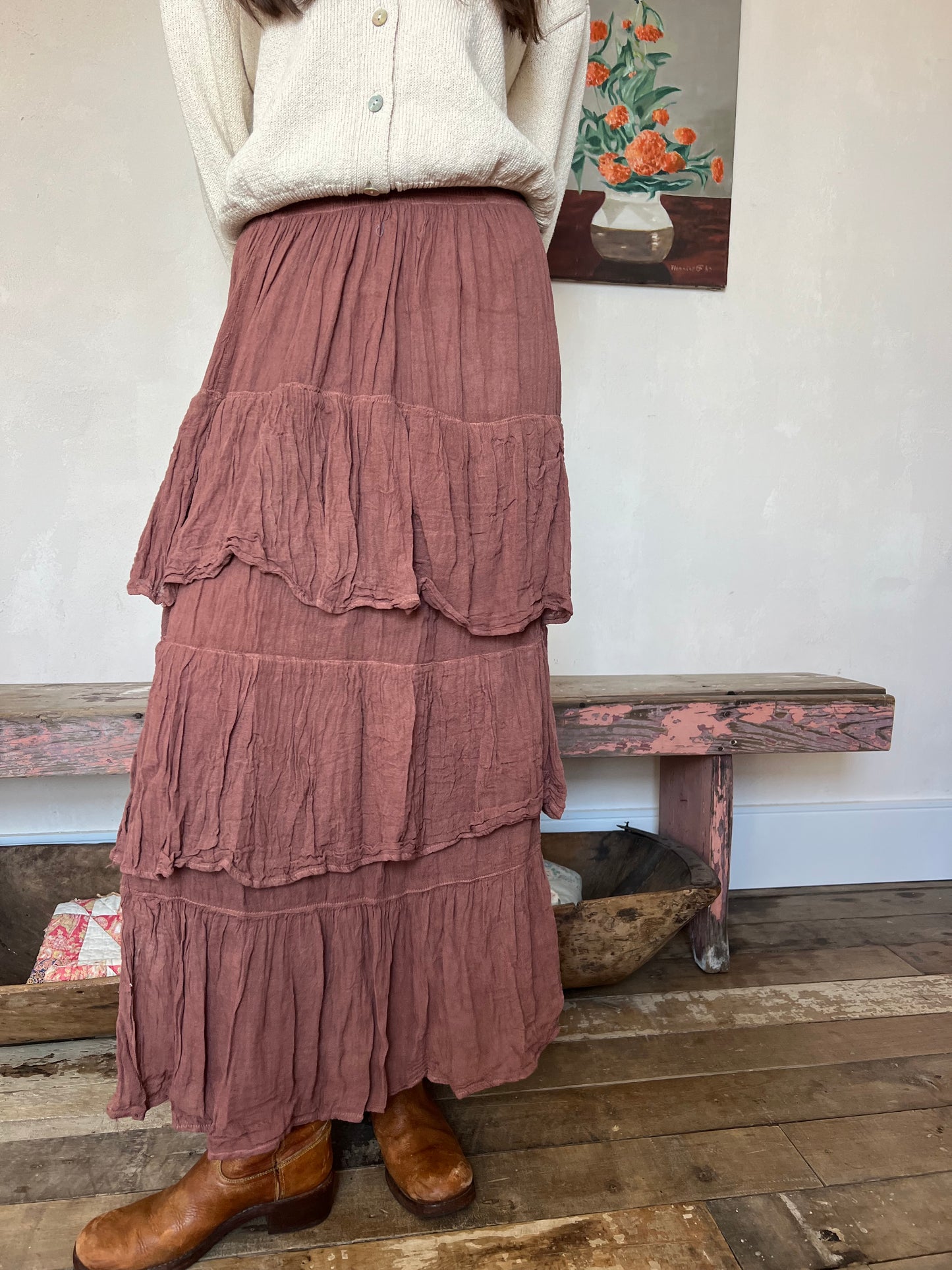Oaxacan Brown Clay Ruffle Skirt