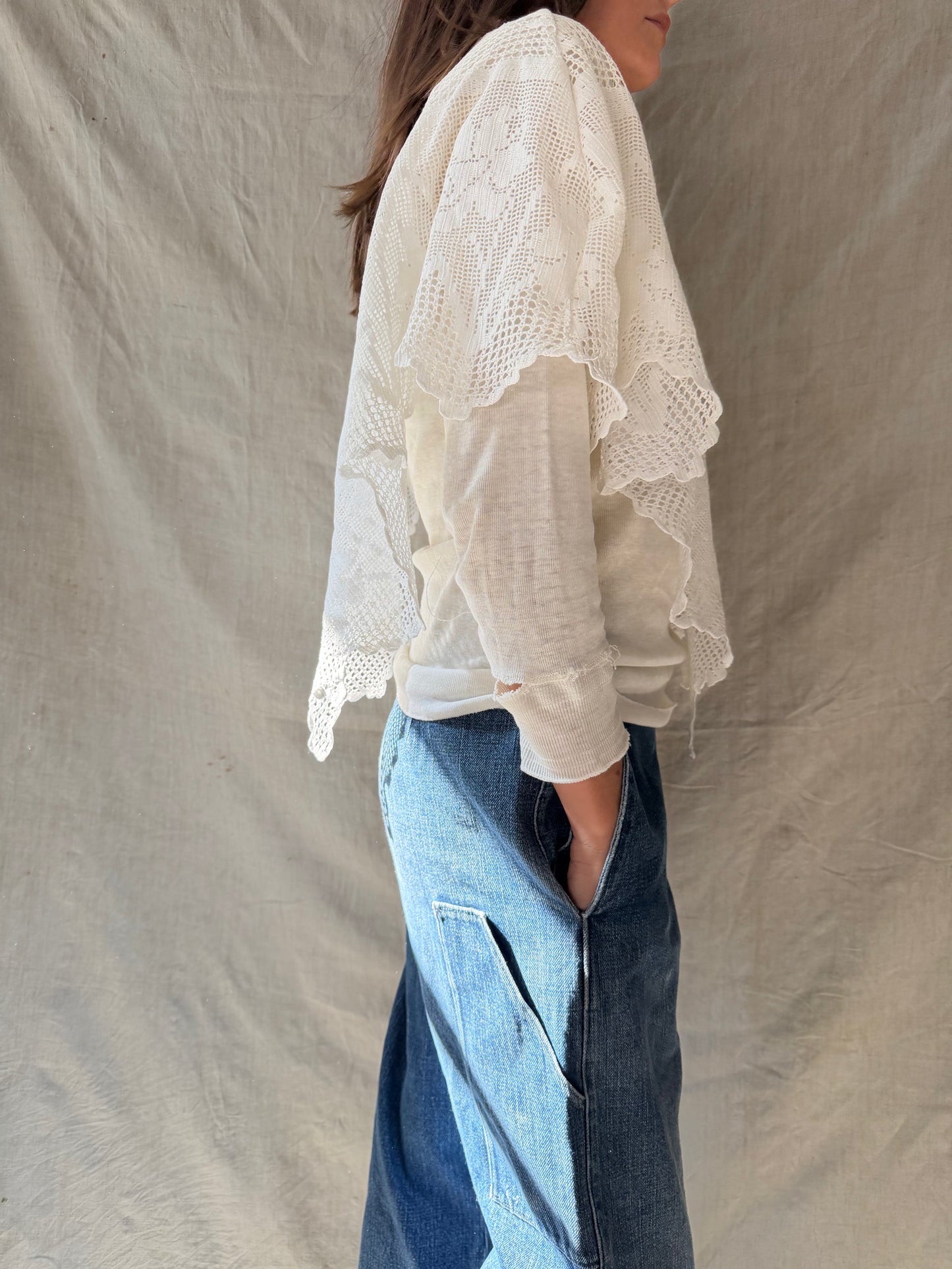 Wanderly Handmade Antique Crochet Lace Shawl