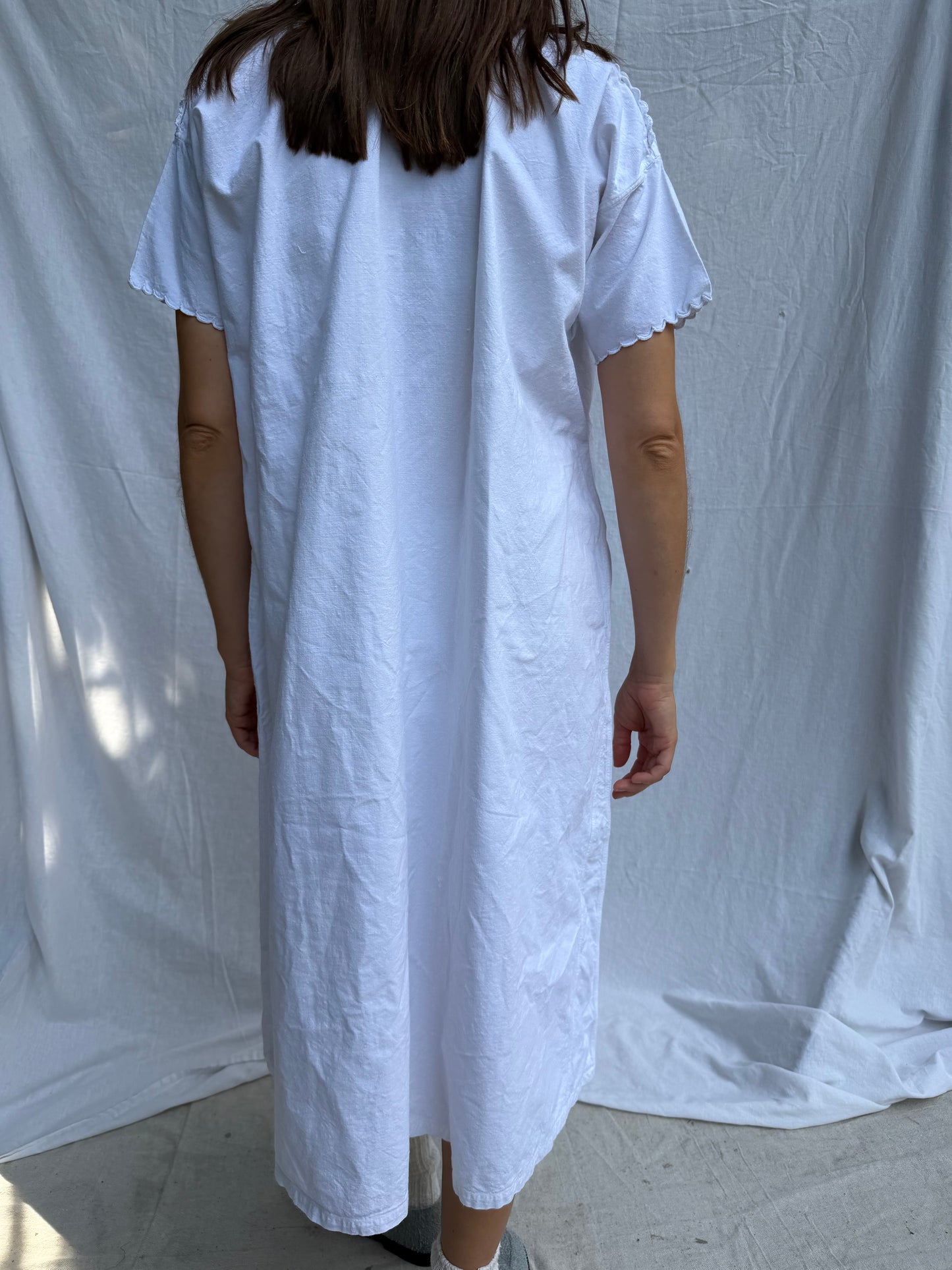 Antique Italian White Cotton T-shirt Smock