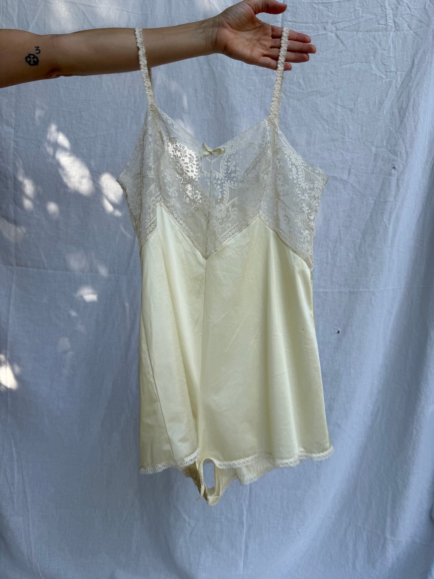 Cream Lace Nylon Teddy