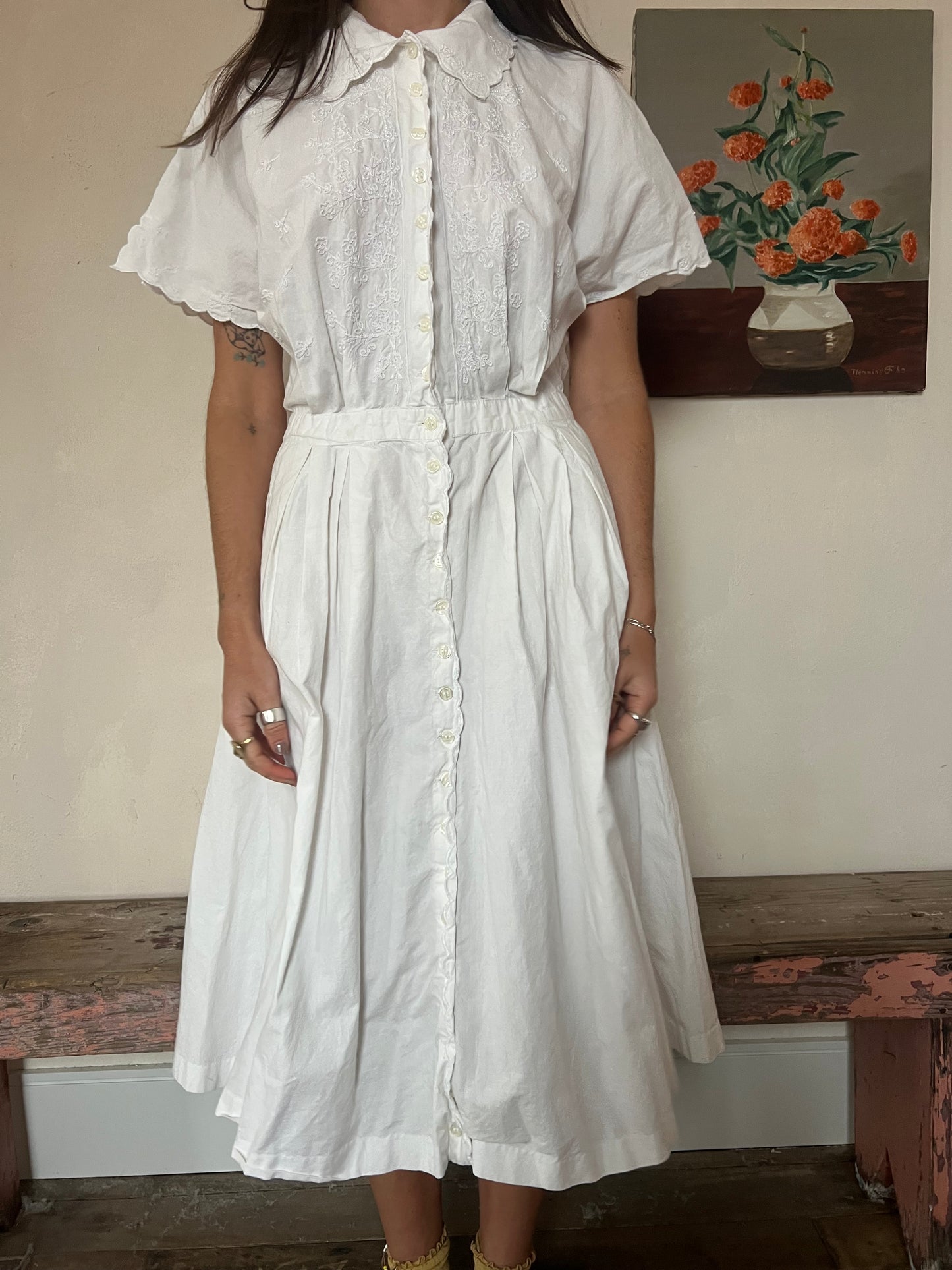 White Cotton Tea Party Dress