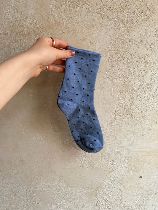 Patterned Sneaker Socks in Blue/Navy Polka Dot By Le Bon Shoppe