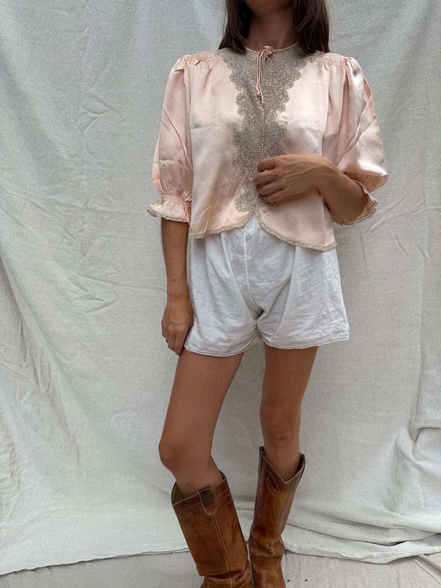 40s Peachy Satin Bed Jacket