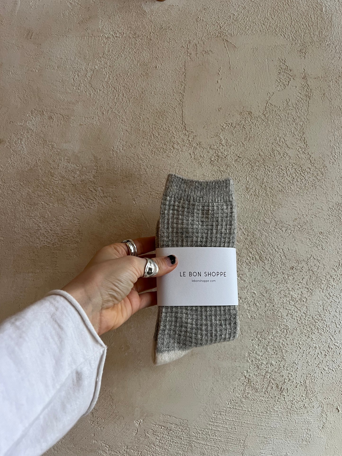 Wool Waffled Socks in Stone/Cream by Le Bon Shoppe