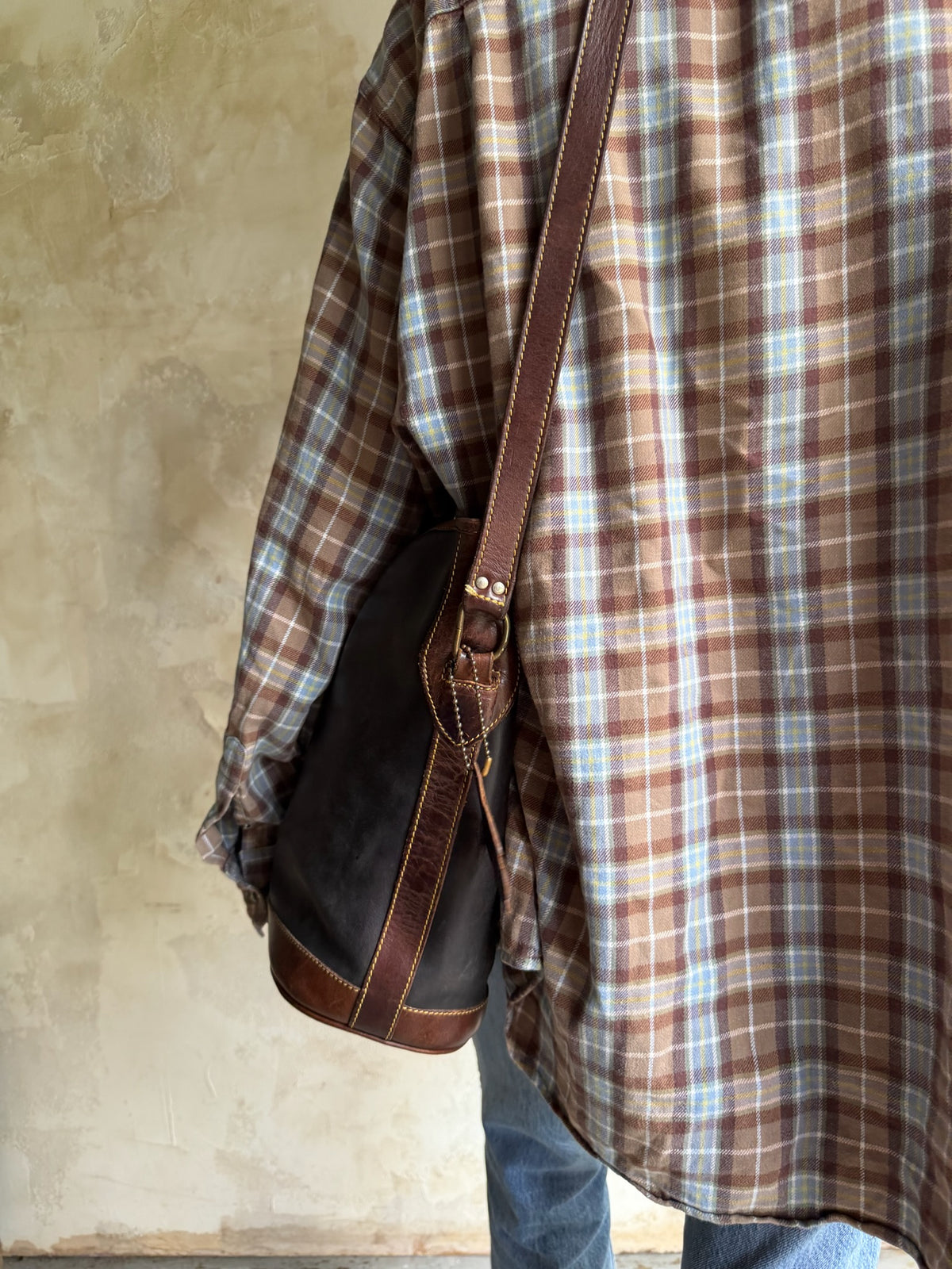 Roots Leather Bucket Bag