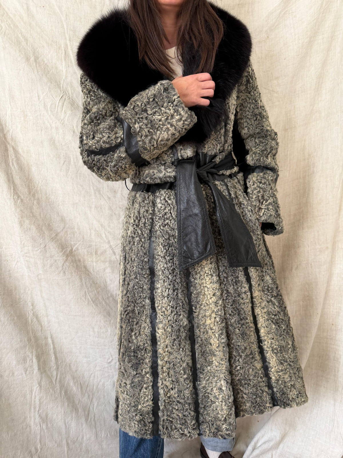 Striped Curly Lambswool Fur Trench