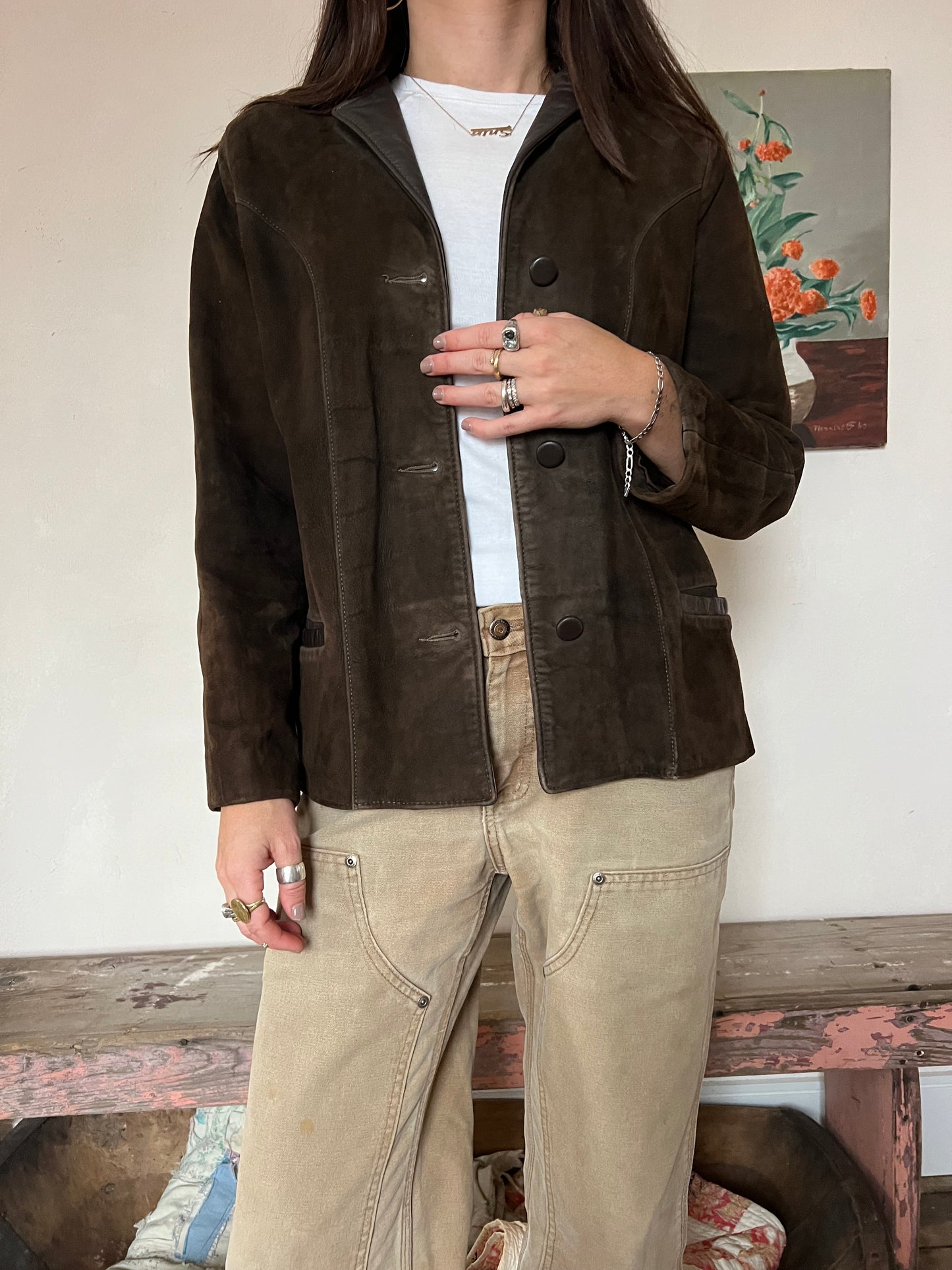 Chocolate Brown Suede Blazer Jacket