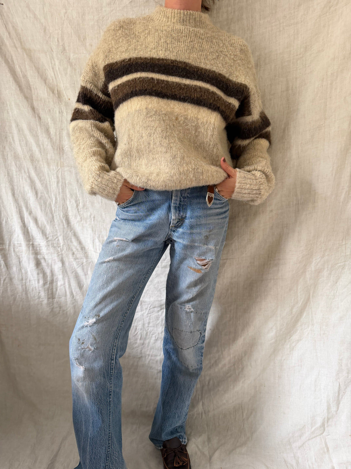 Brown and Oatmeal Striped Sweater