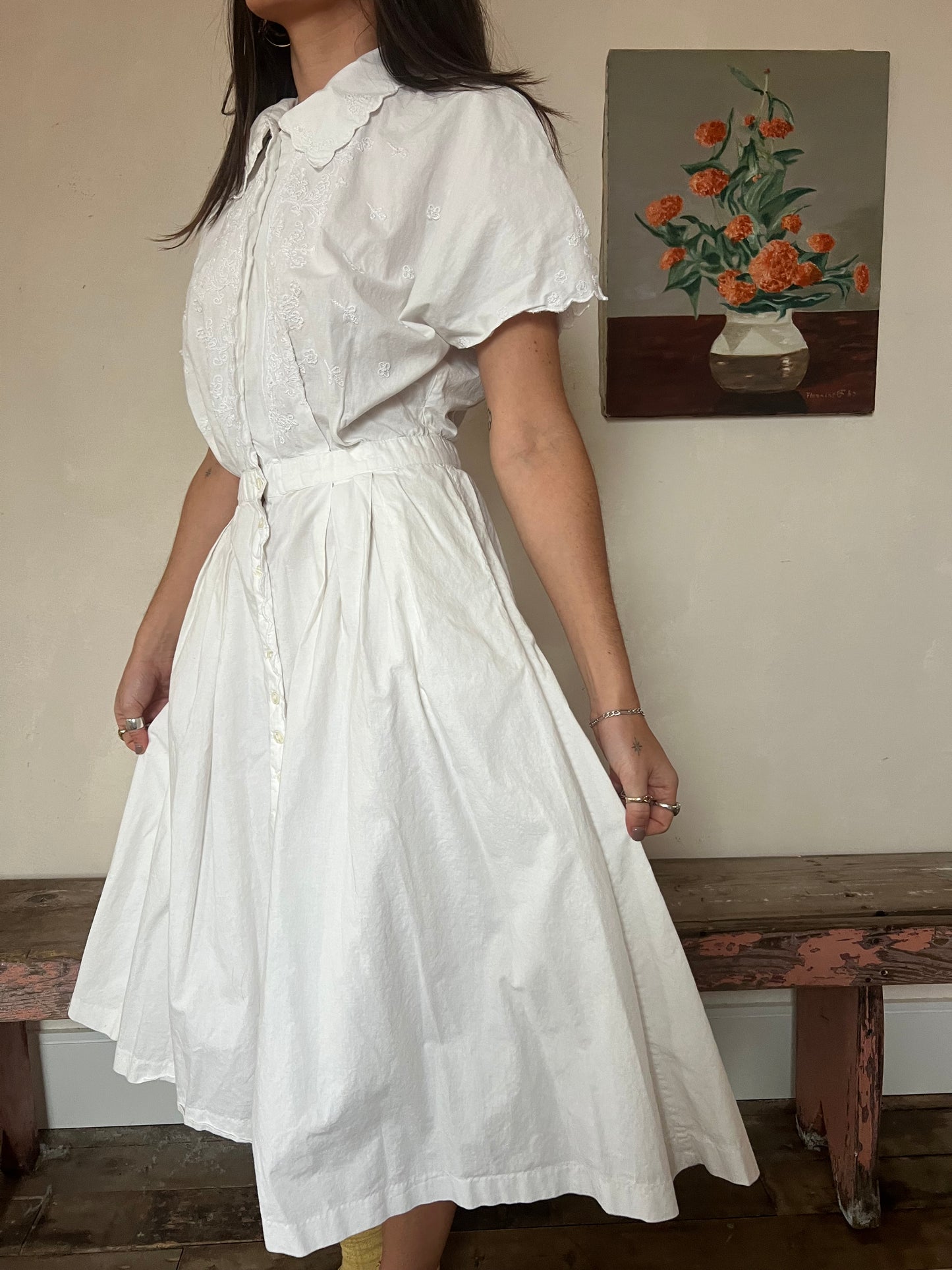 White Cotton Tea Party Dress