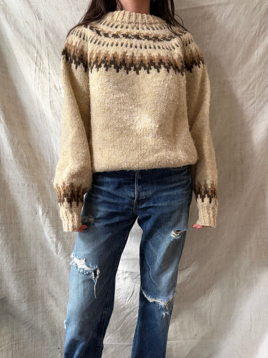 Oatmeal + Brown Patterned Wool Sweater