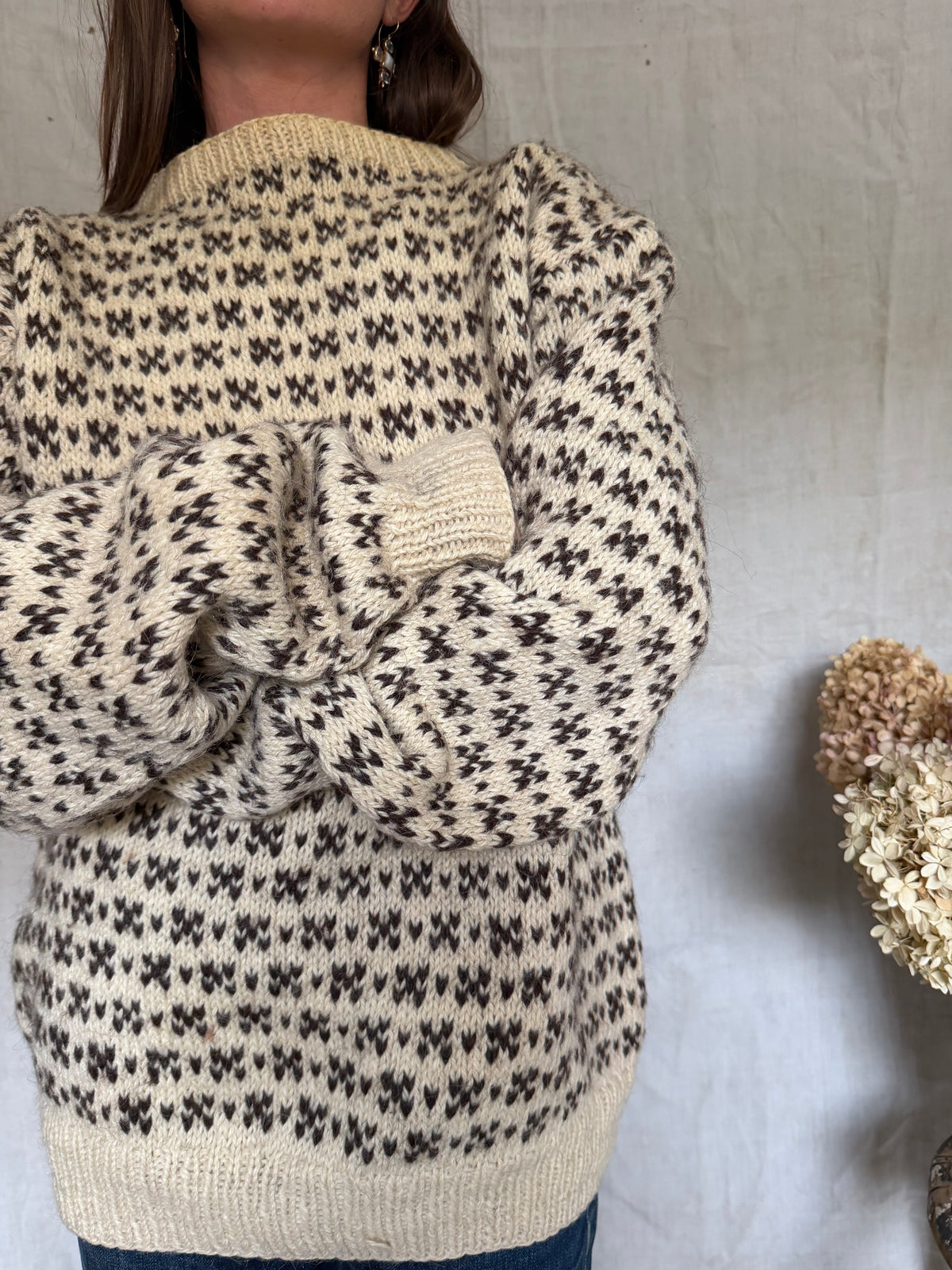 Brown and Cream Wool Patterned Sweater