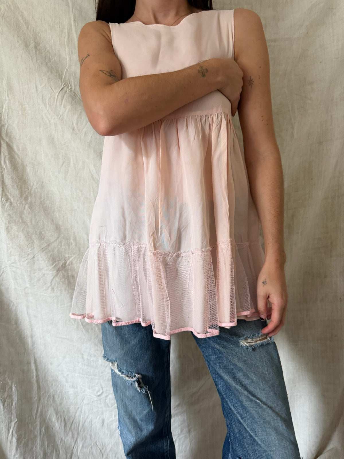 Antique Baby Pink Ruffle Tank