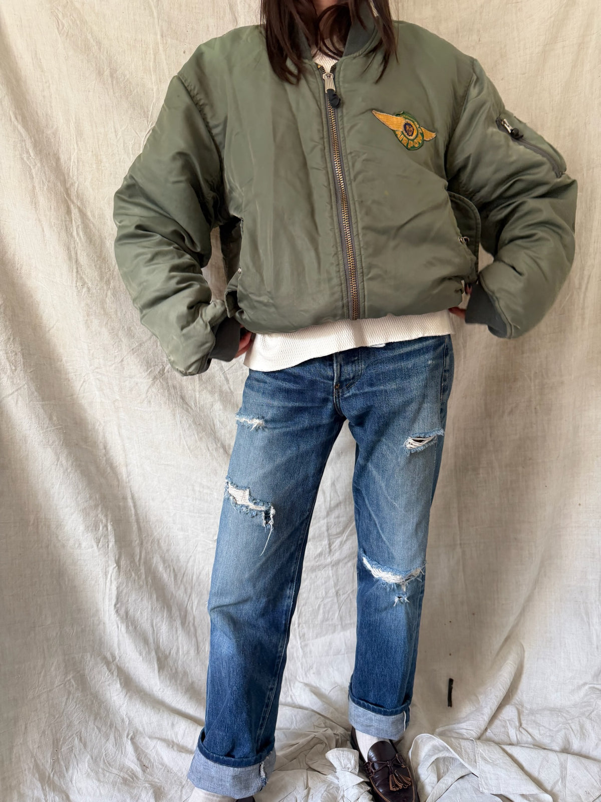 Green Aviator Bomber Jacket
