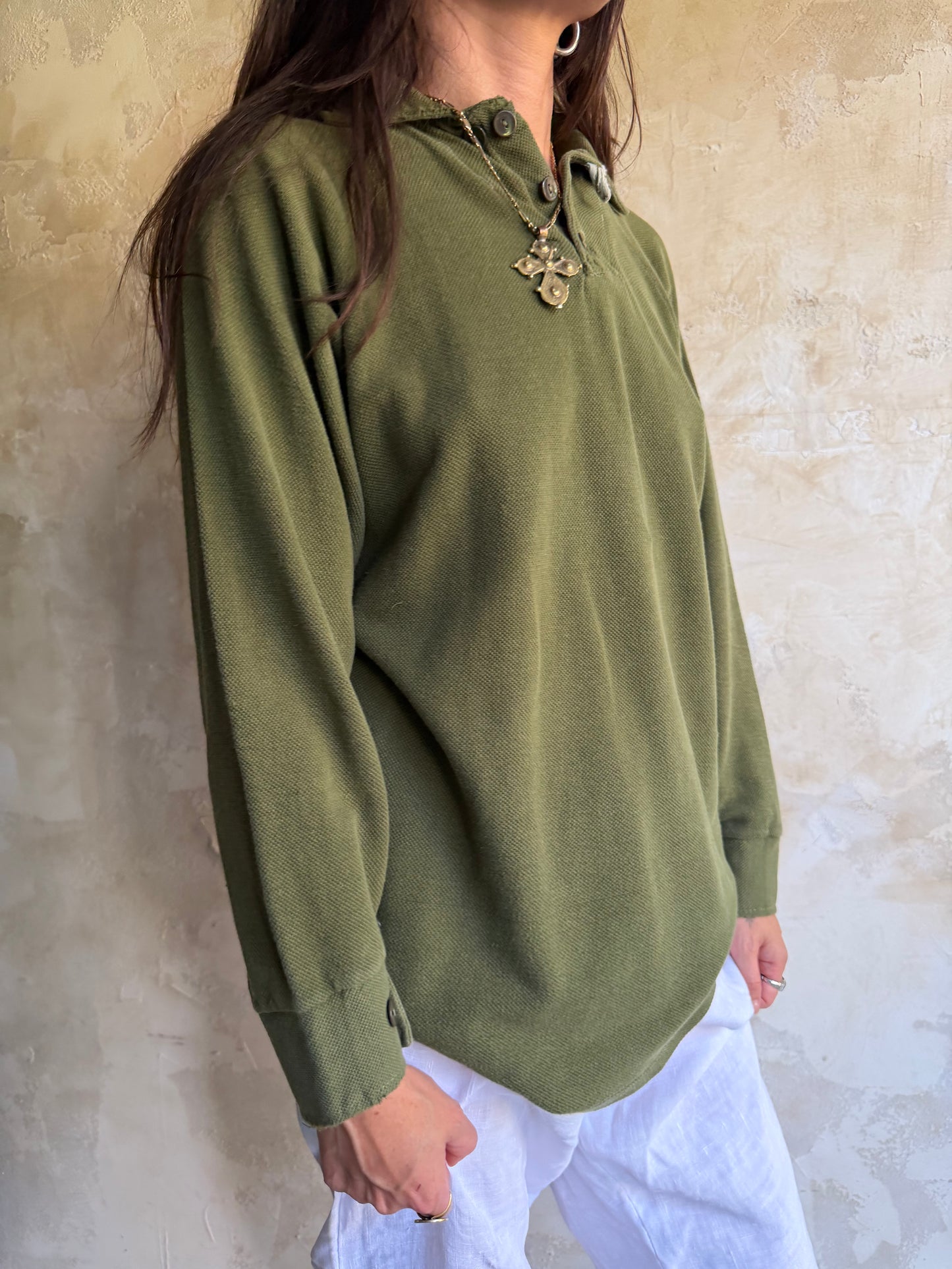 Army Green Waffled Polo