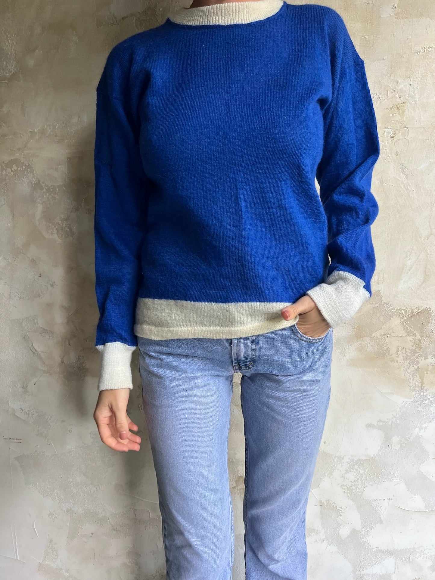Cream and Cobalt Blue Wool Longsleeve